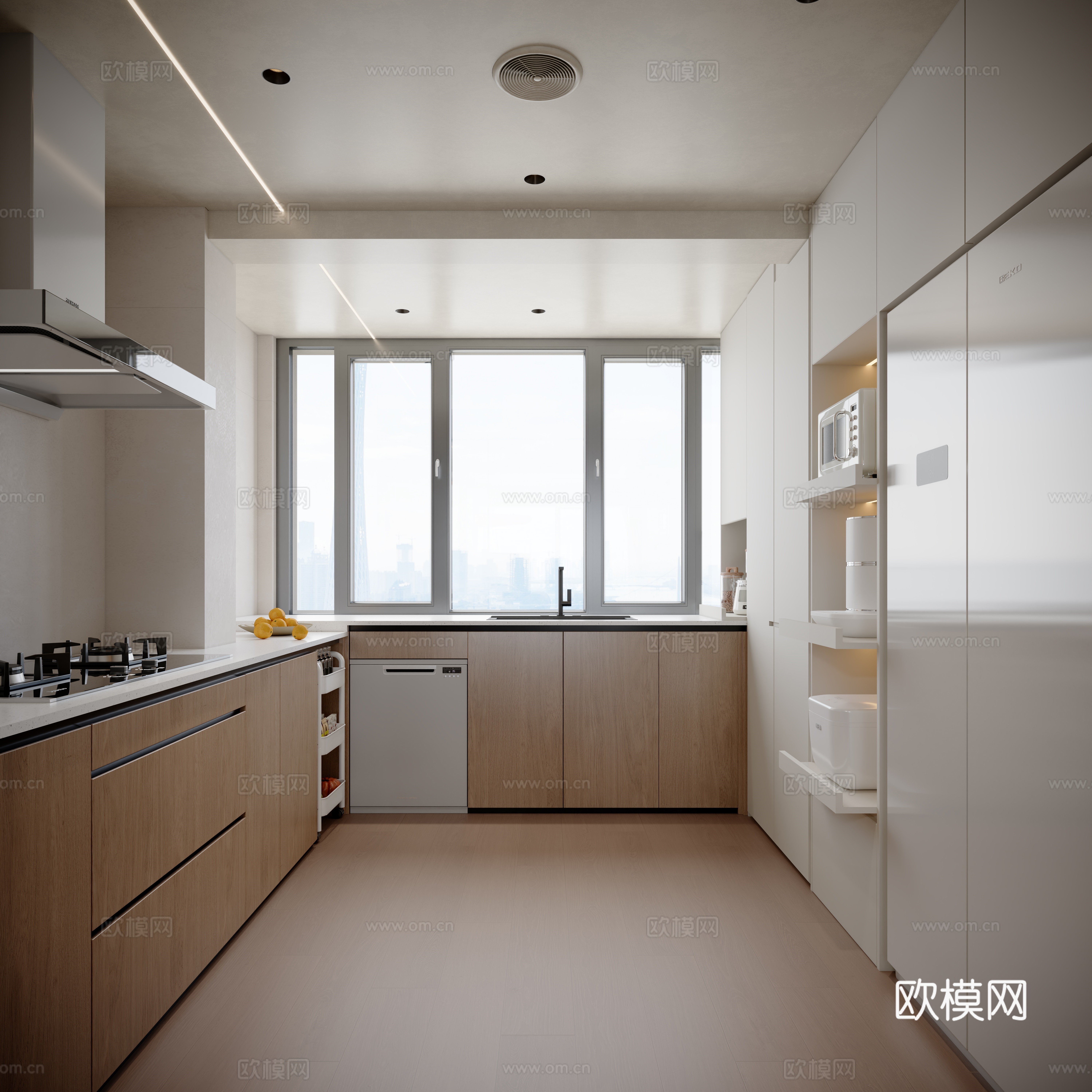 Modern creamy kitchen range hood stove 3d model
