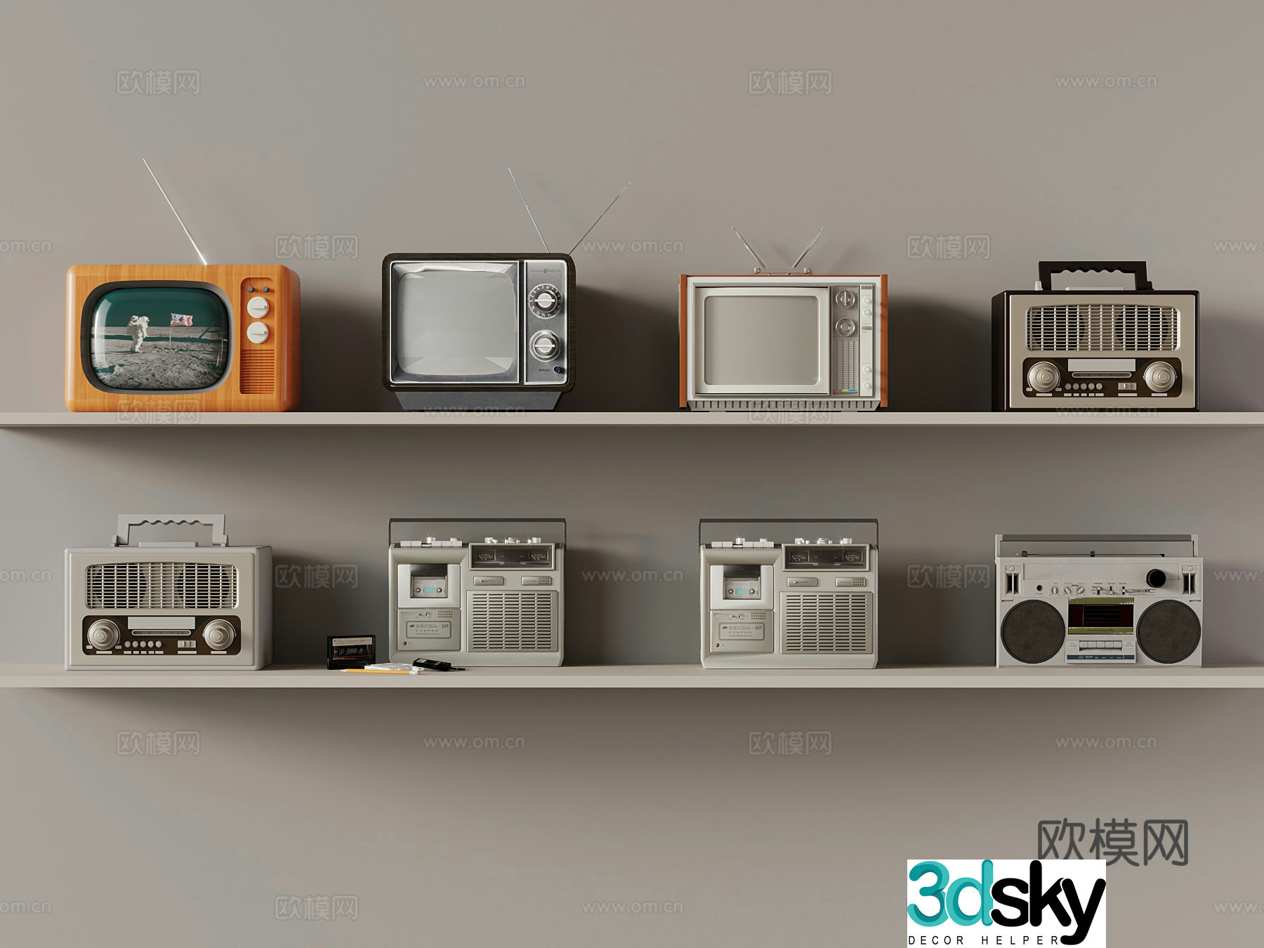 Middle style audio retro audio radio 3d model