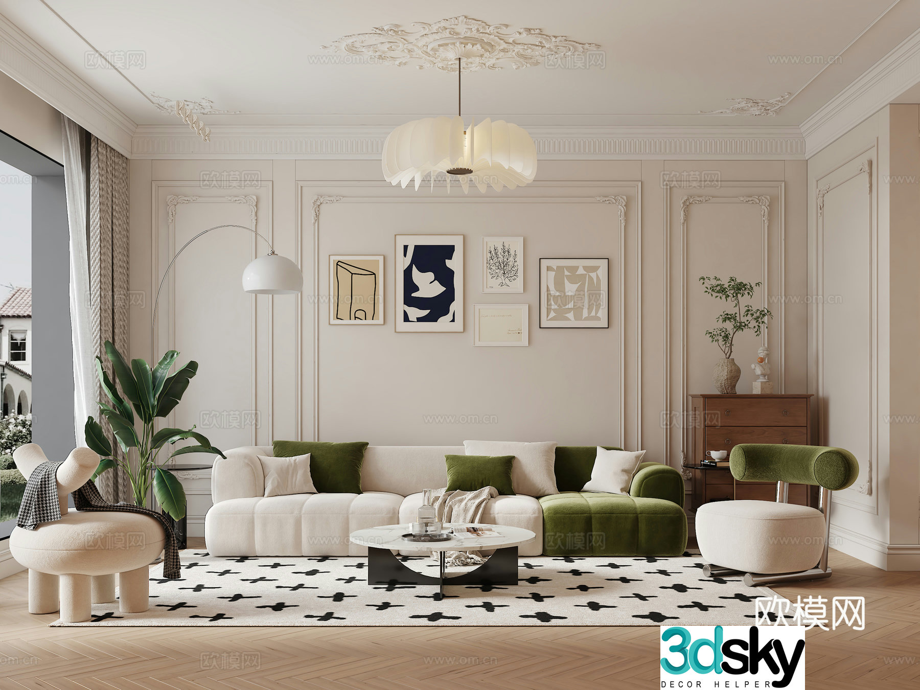 French retro living room French retro sofa coffee table combination 3D model