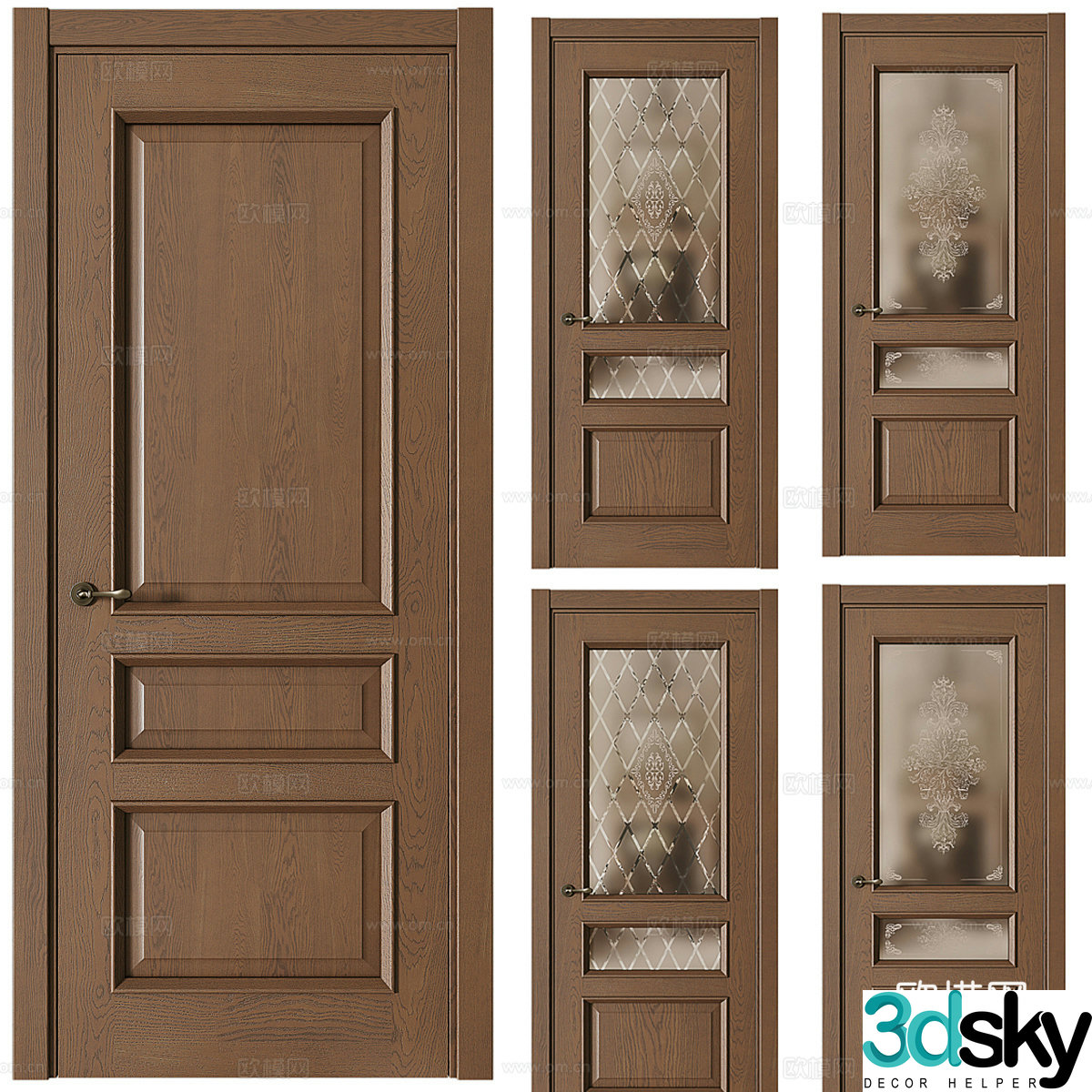 American simple room door entrance door bedroom door single-open door room door glass door sanitary 3D model
