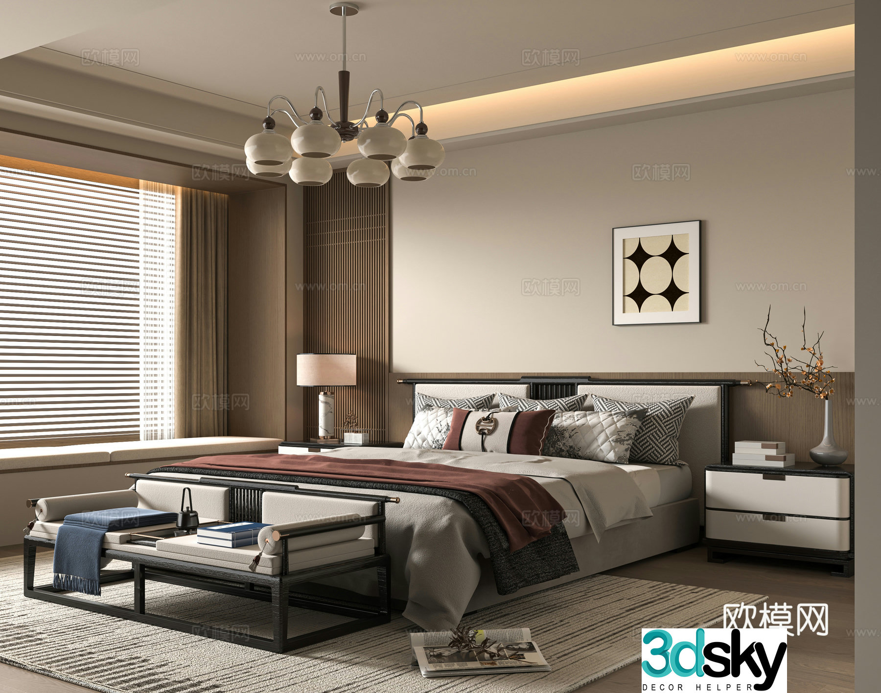 New Chinese bedroom 3D model