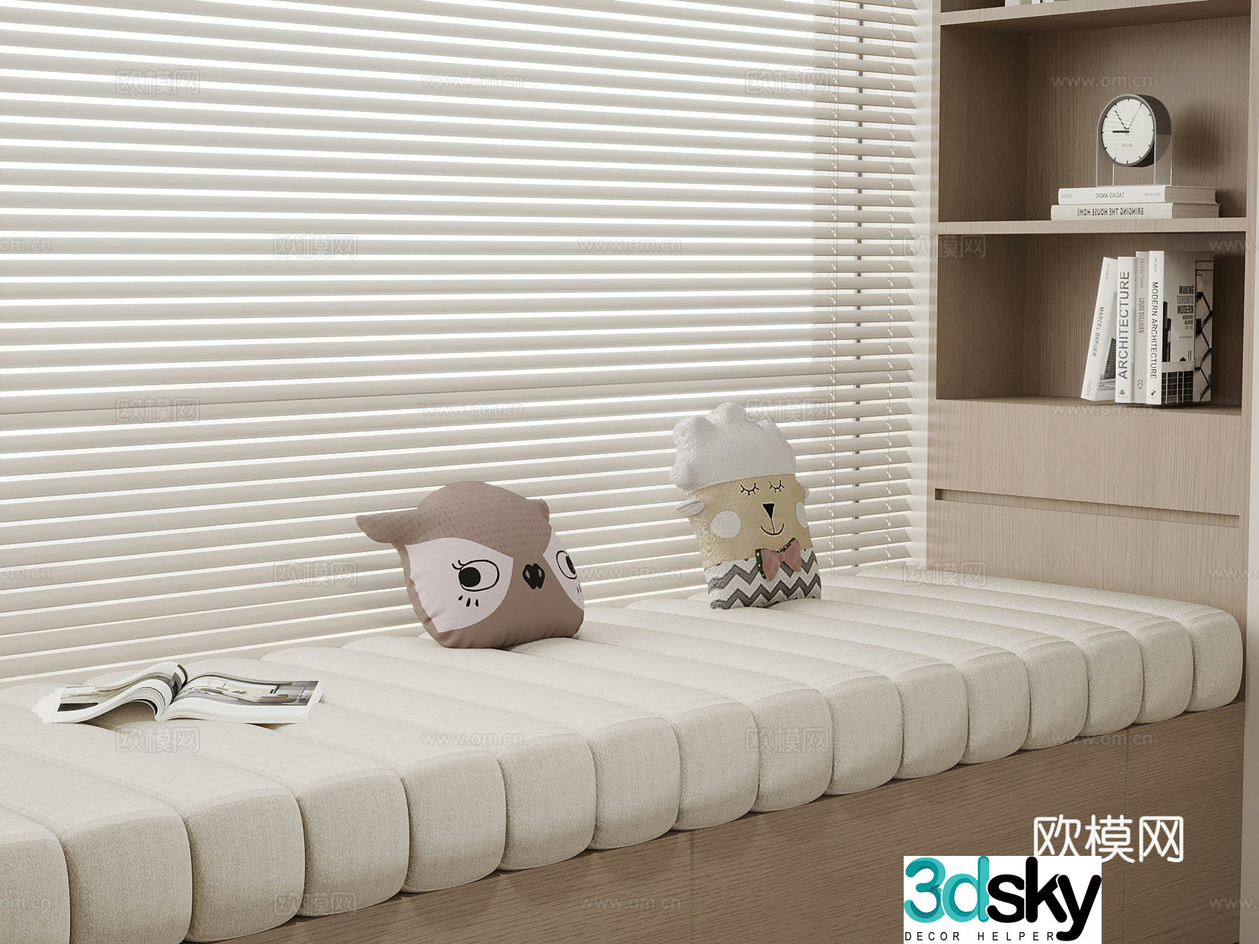 Modern creamy bay window cushion doll 3d model