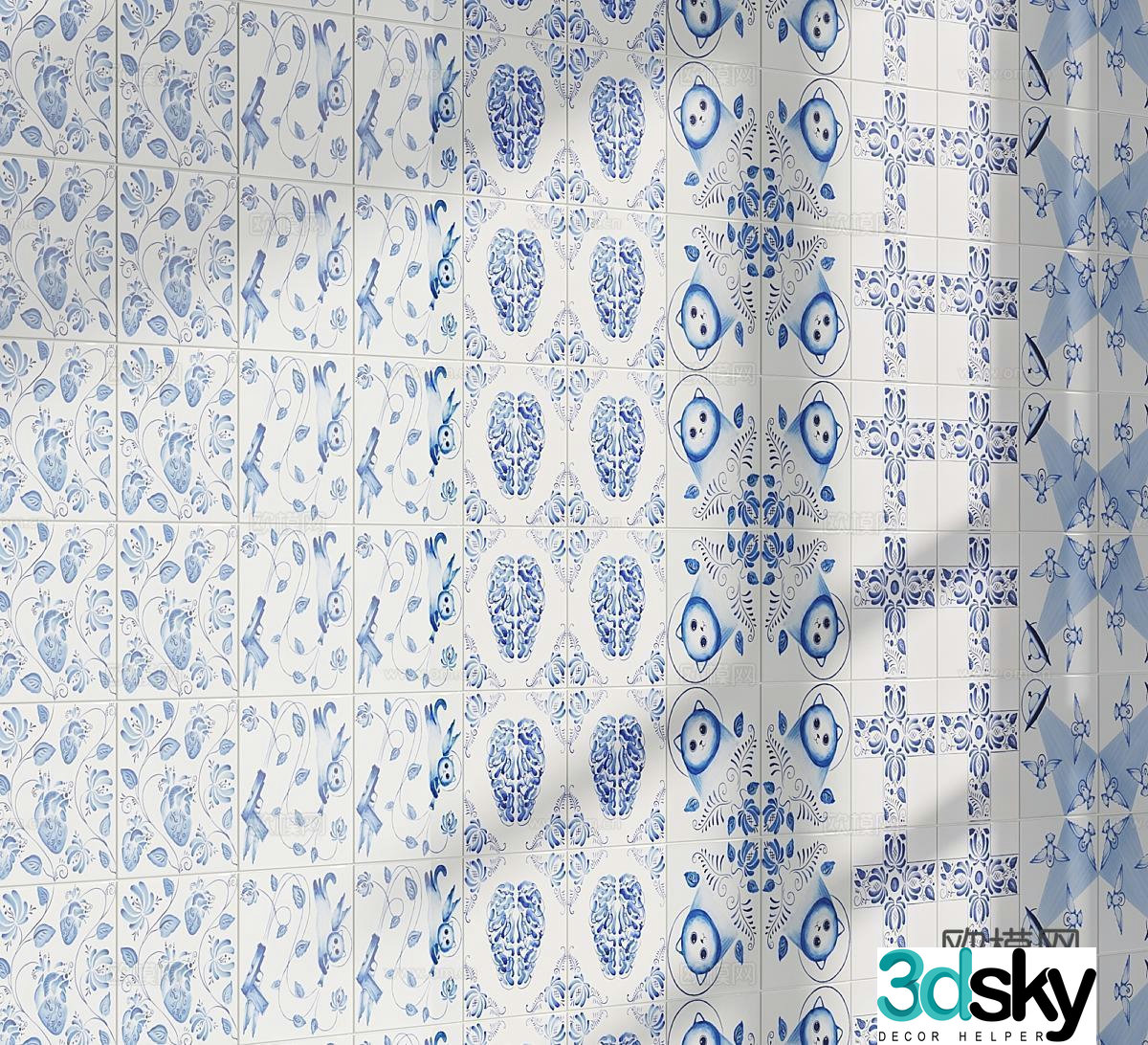 Retro tiles wall tiles pattern turn retro tiles handmade tiles 3d model