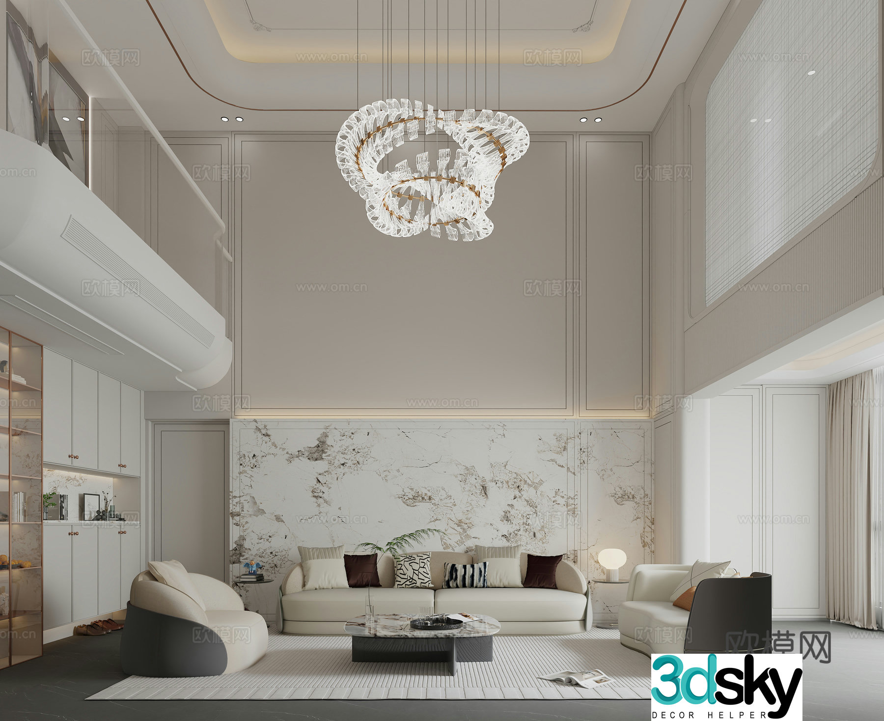 Modern light luxury empty living room 3D model