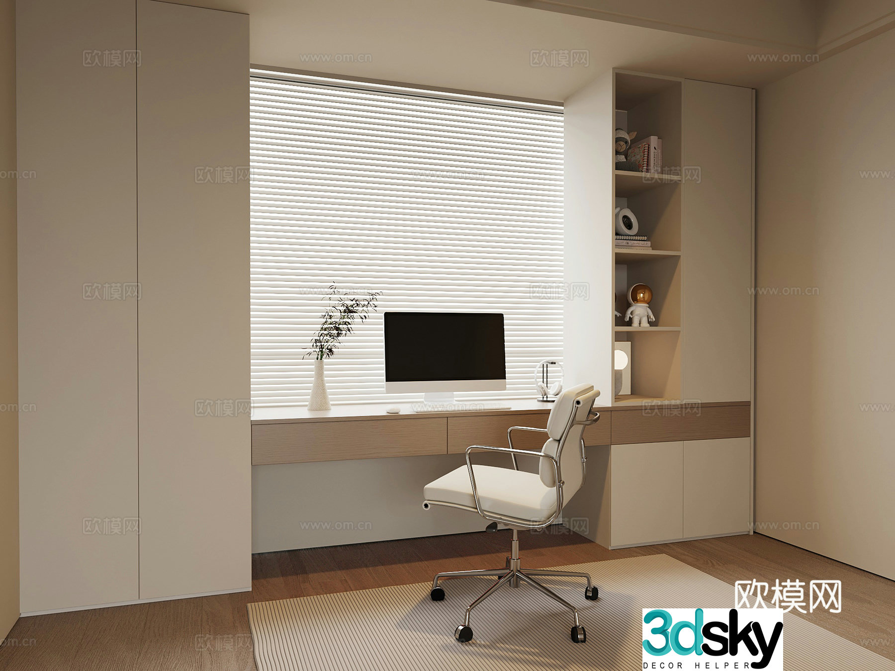 Modern desk integrated cabinet bay window cabinet 3d model