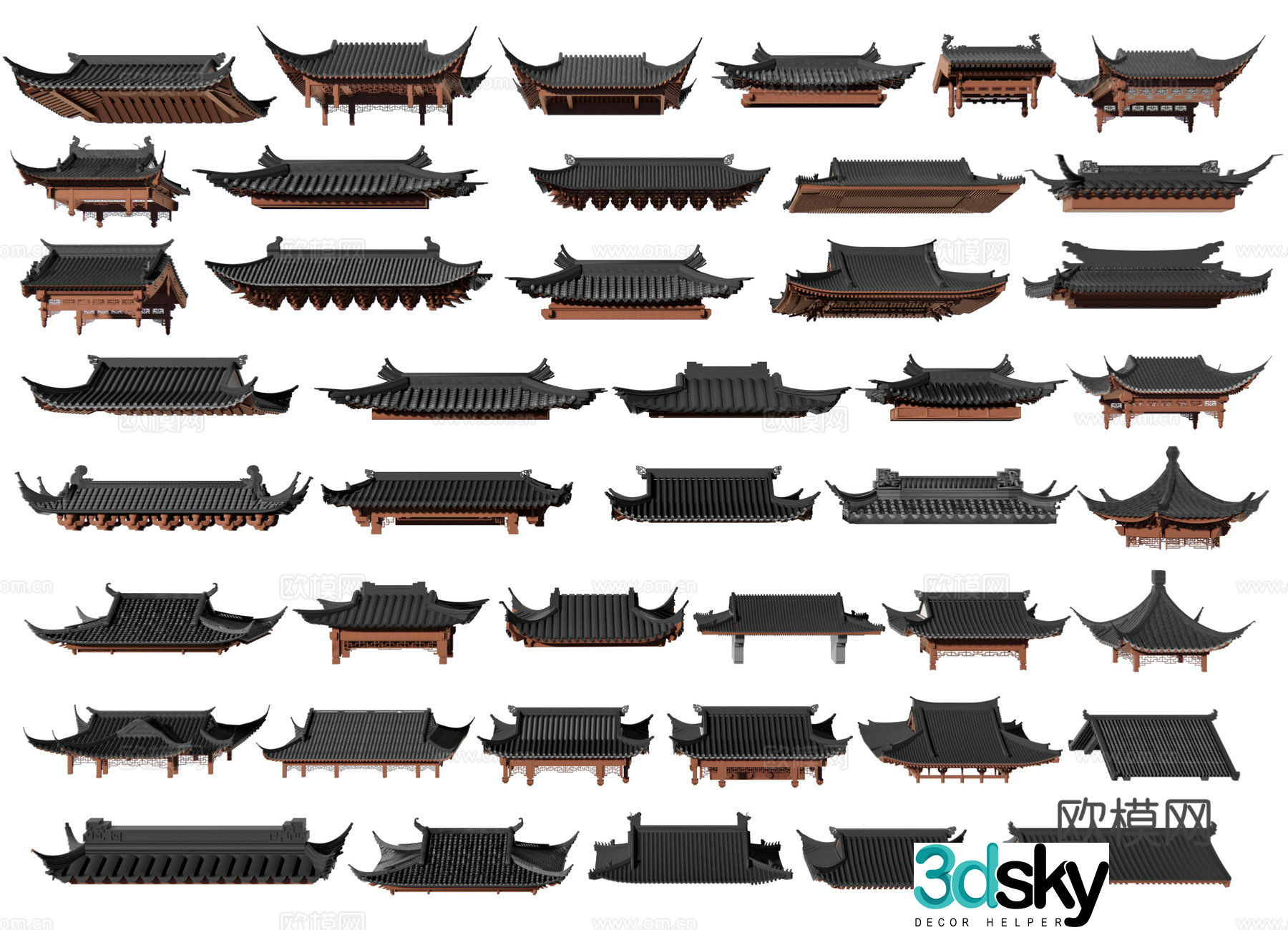 Chinese-style eaves eaves ancient building flying ridge eaves tiles door head wall head 3D model