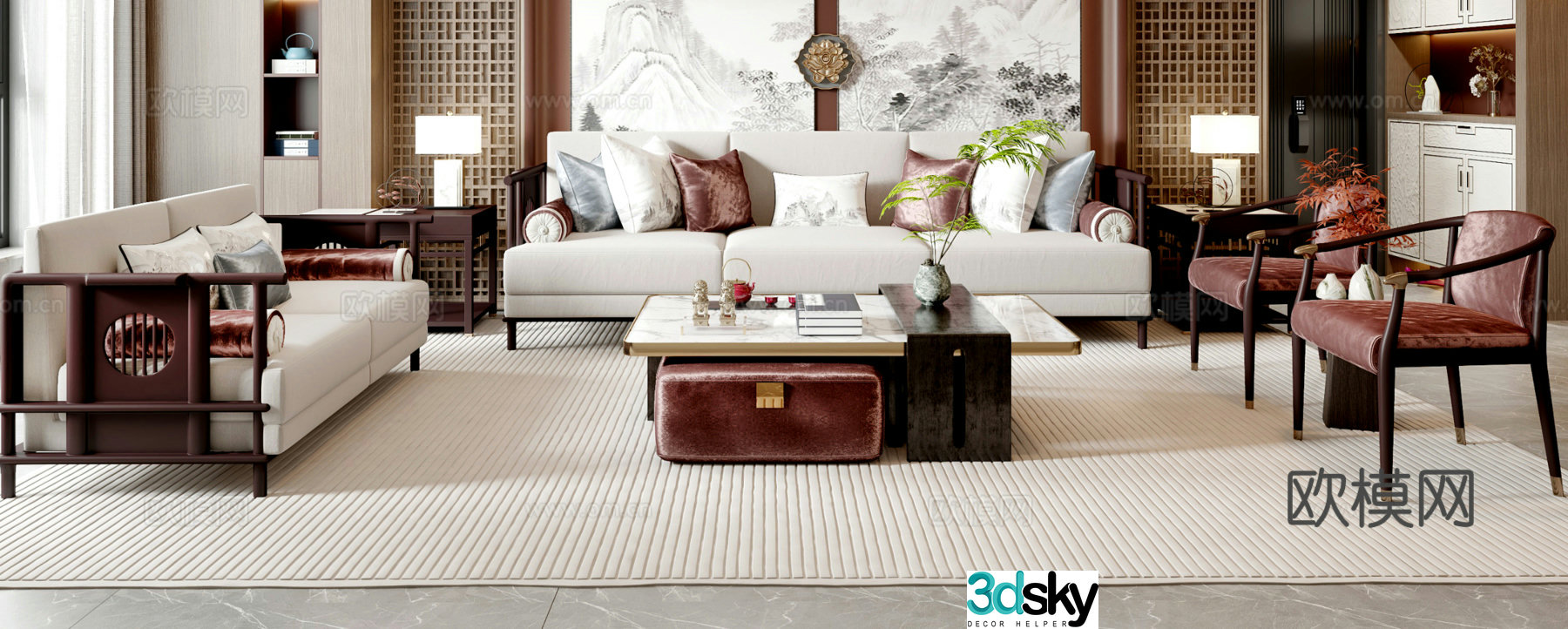 New Chinese sofa coffee table combination 3D model
