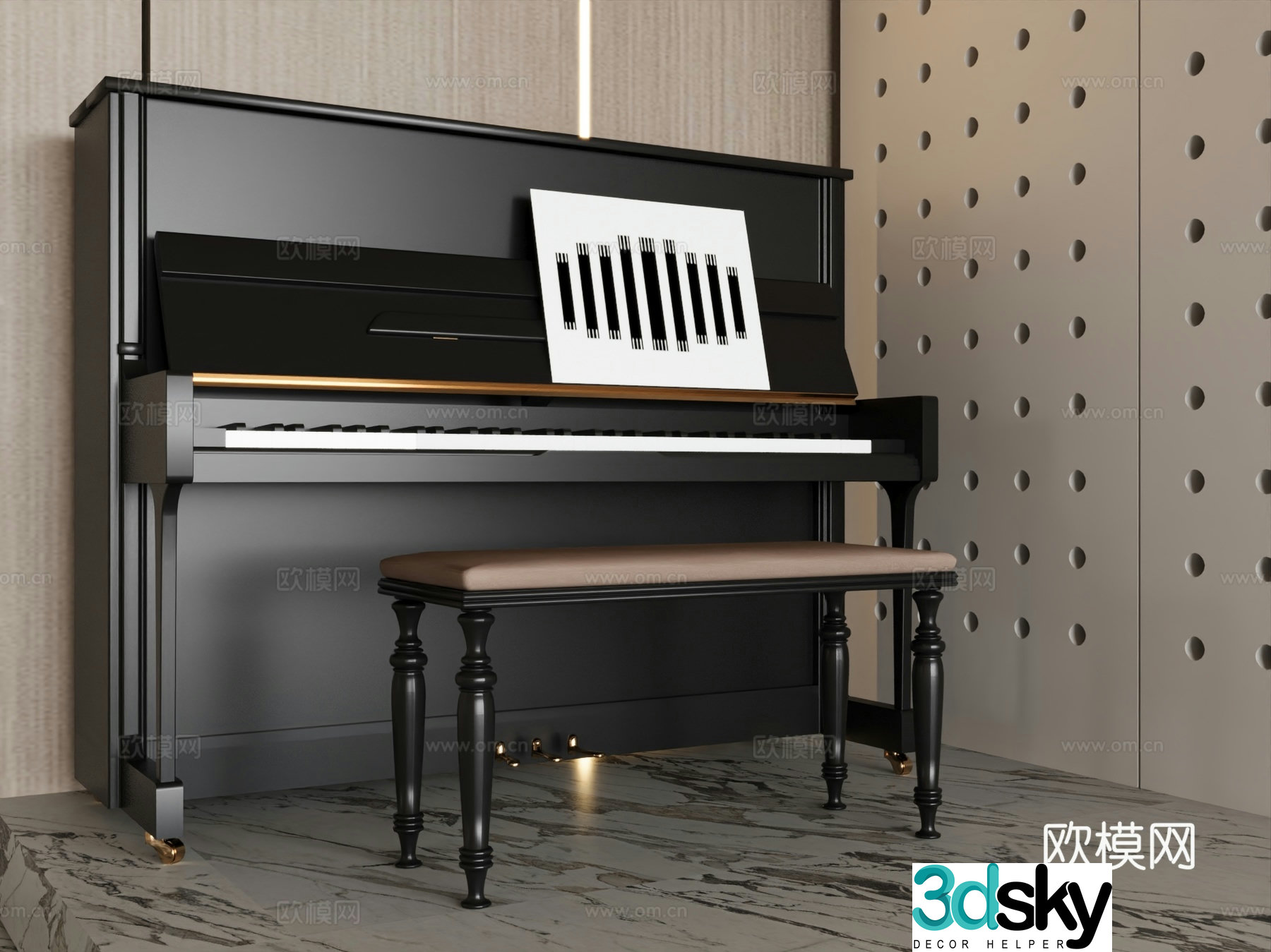 Musical instrument modern vertical piano 3d model