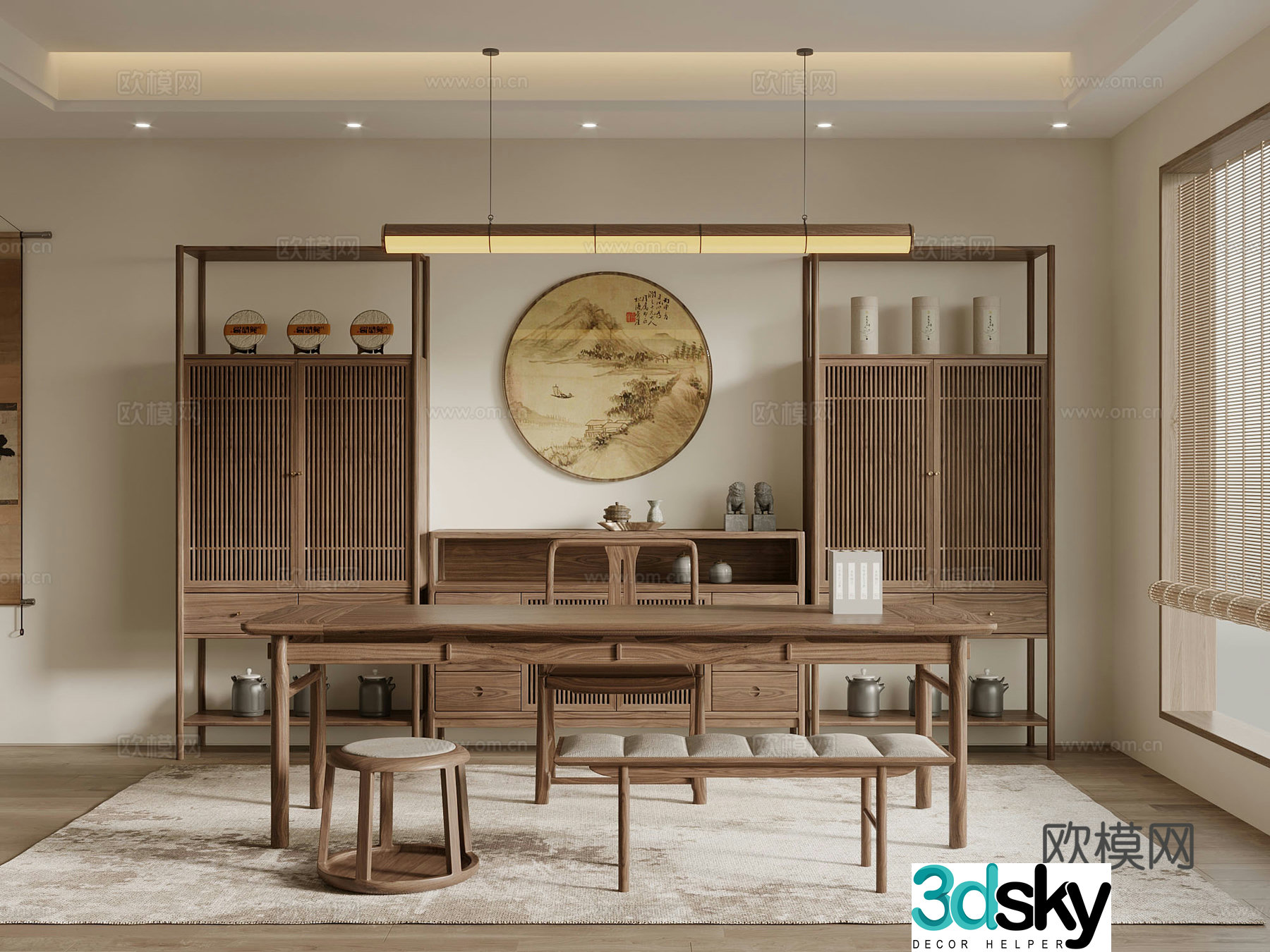 New Chinese-style tea room tea table and chair Bo Gu shelf 3D model