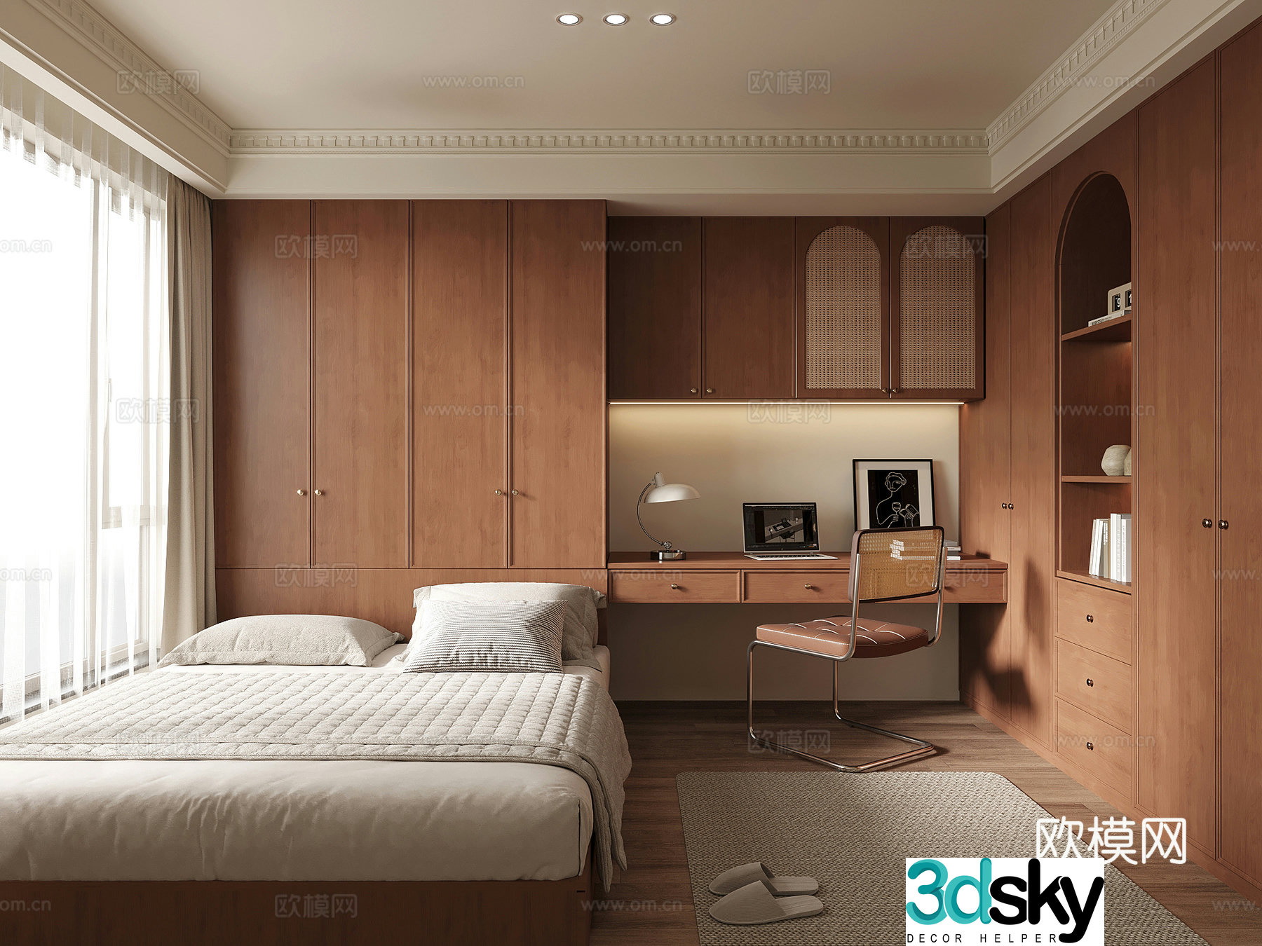 Middle-aged tatami bedroom desk and chair 3d model