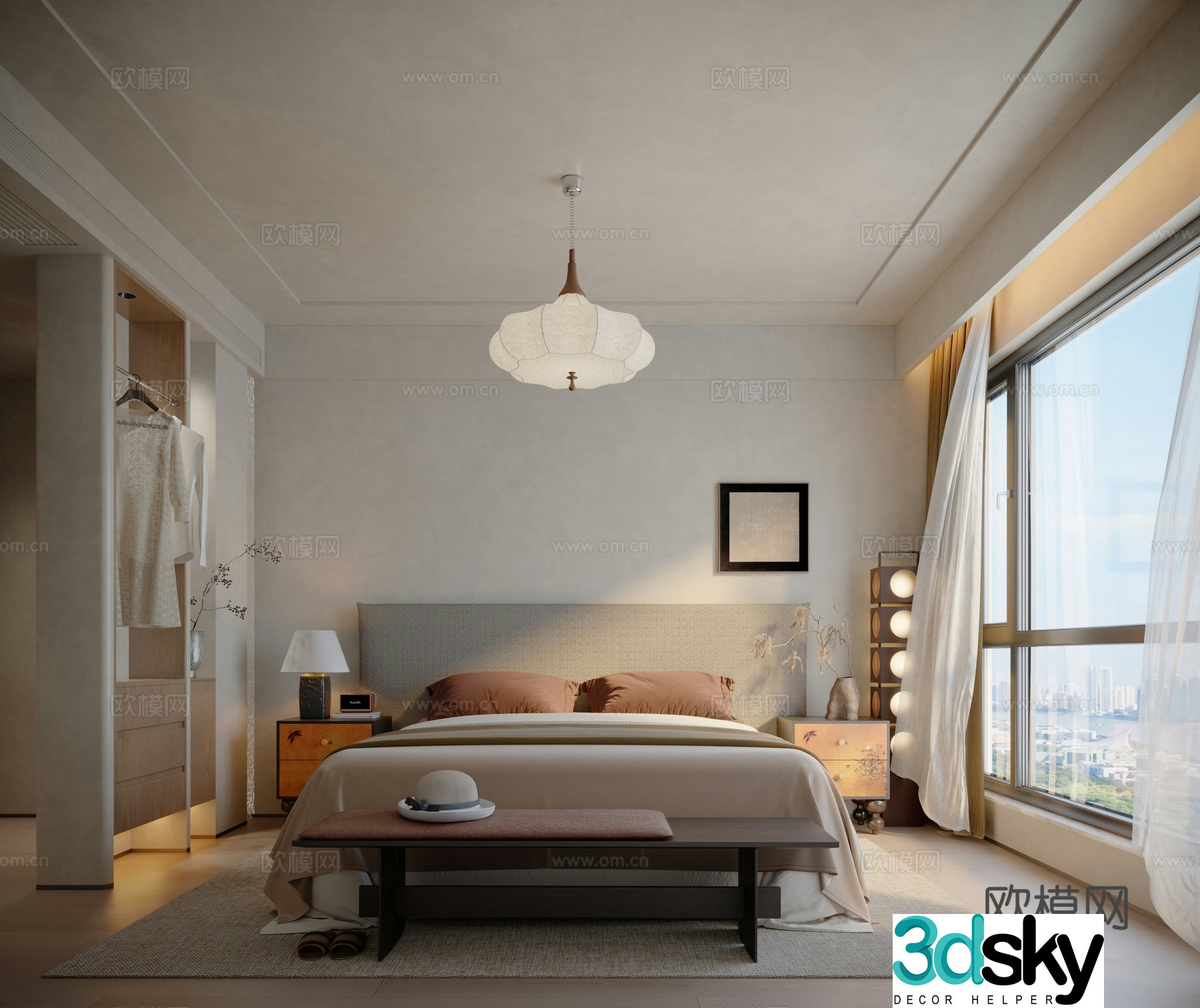 Modern medieval style master bedroom 3d model
