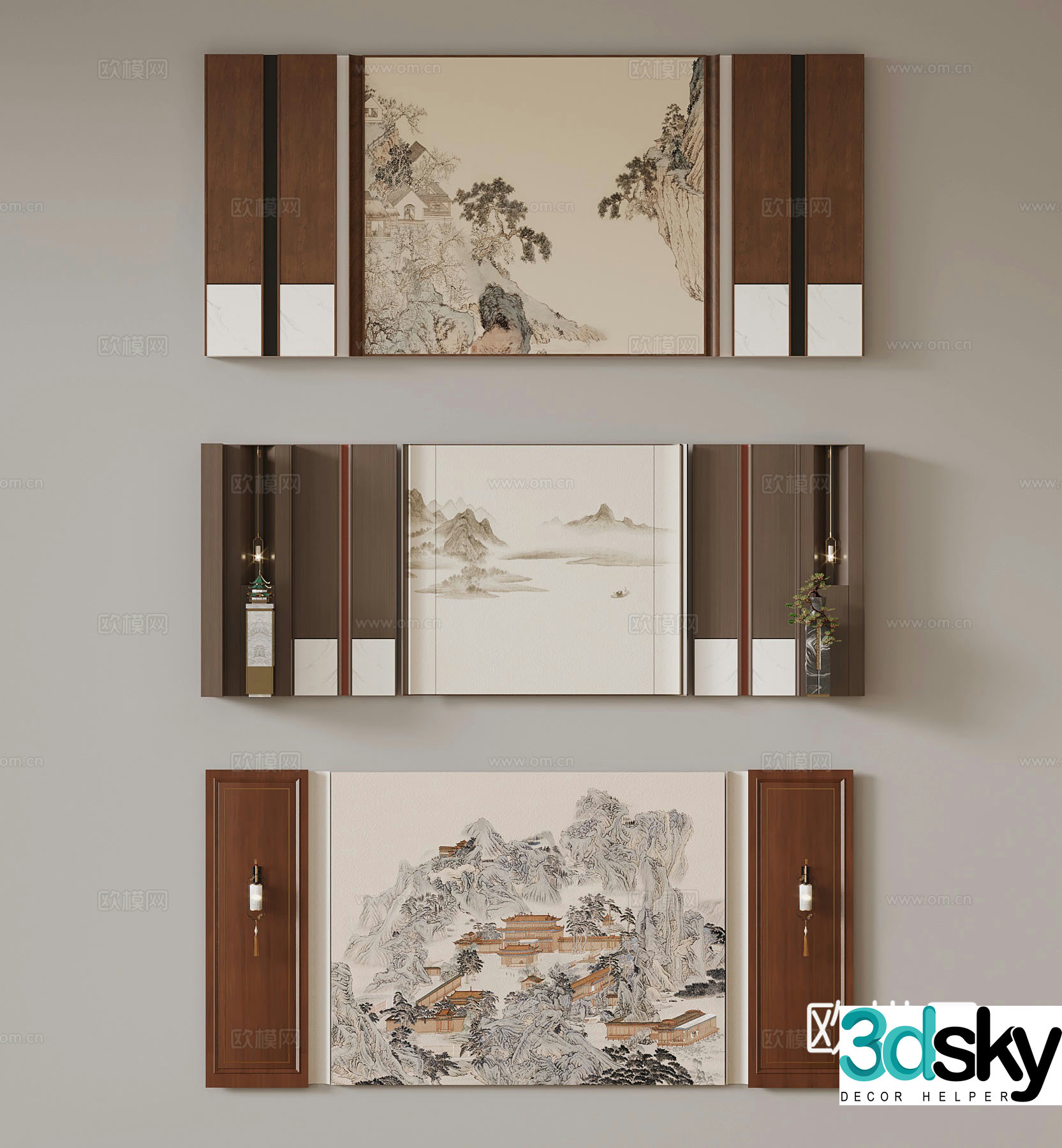 New Chinese style background wall 3d model