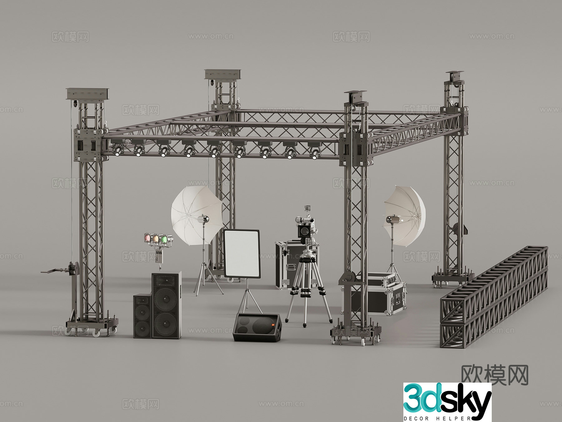 Modern big stage Open-air stage Lighting equipment Audio equipment 3D model