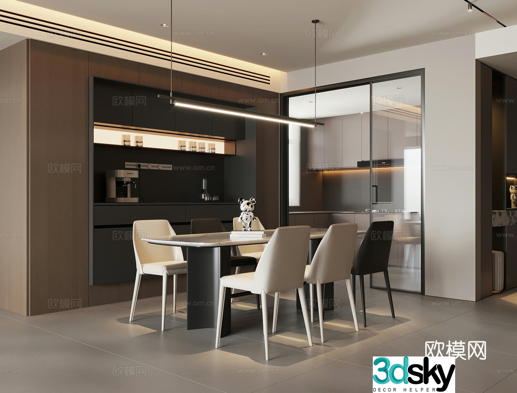 Modern Italian restaurant dining table and chair Italian wine cabinet 3d model