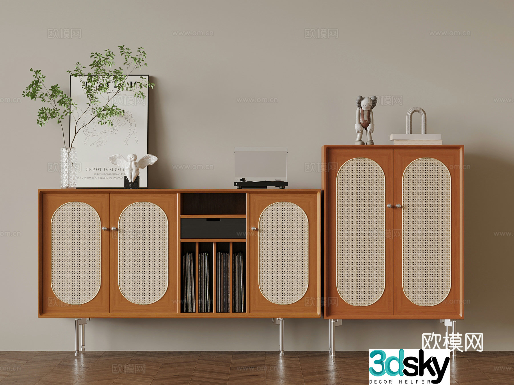 Middle-aged side cabinet end view cabinet dining side cabinet low cabinet 3D model