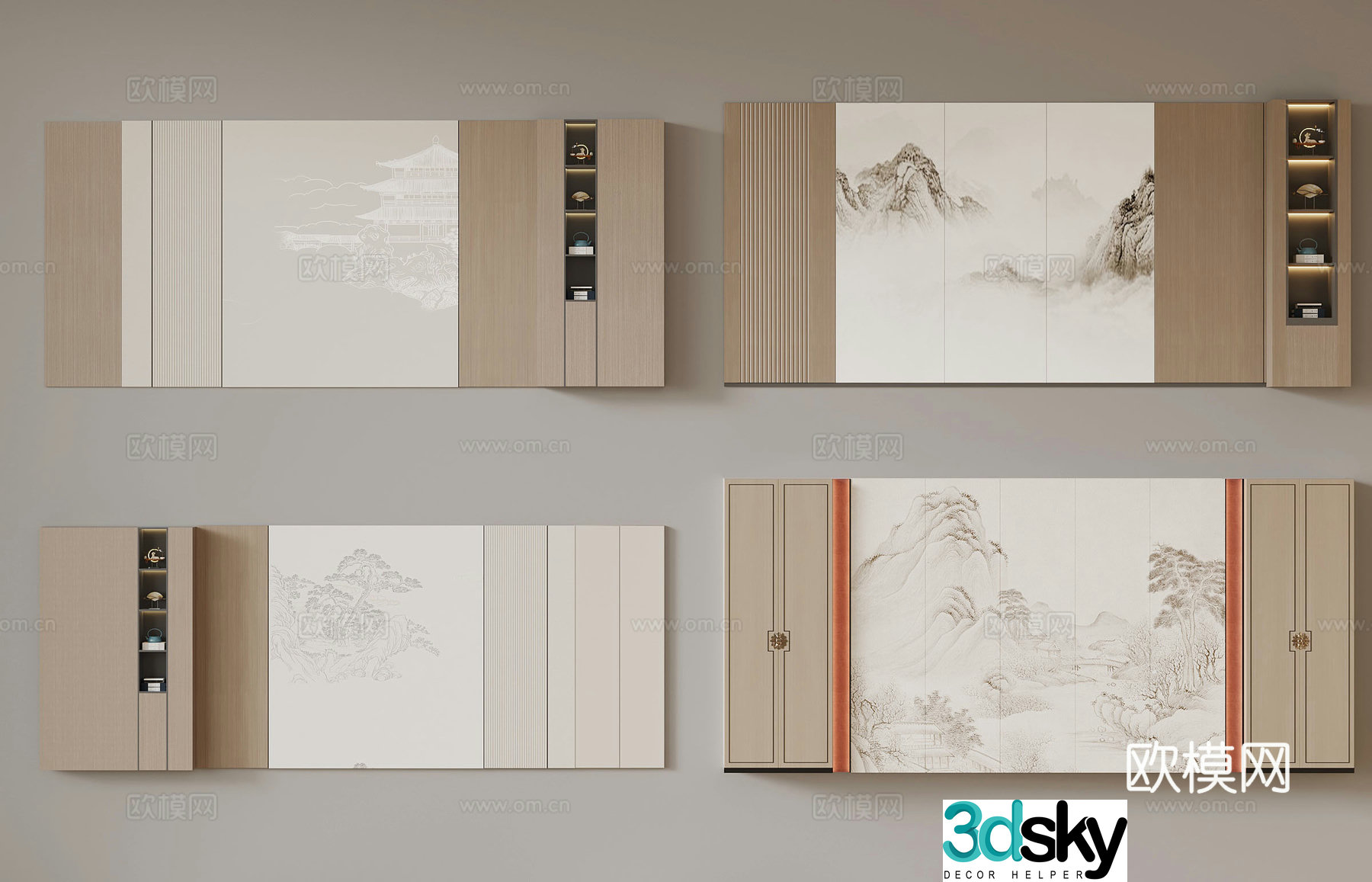 New Chinese style background wall 3d model