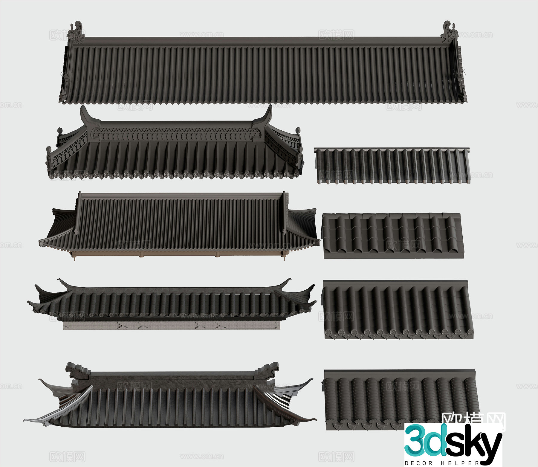 New Chinese style Chinese eaves Roof Flying ridge eaves line Tile Eaves ridges Building components Ancient 3D model