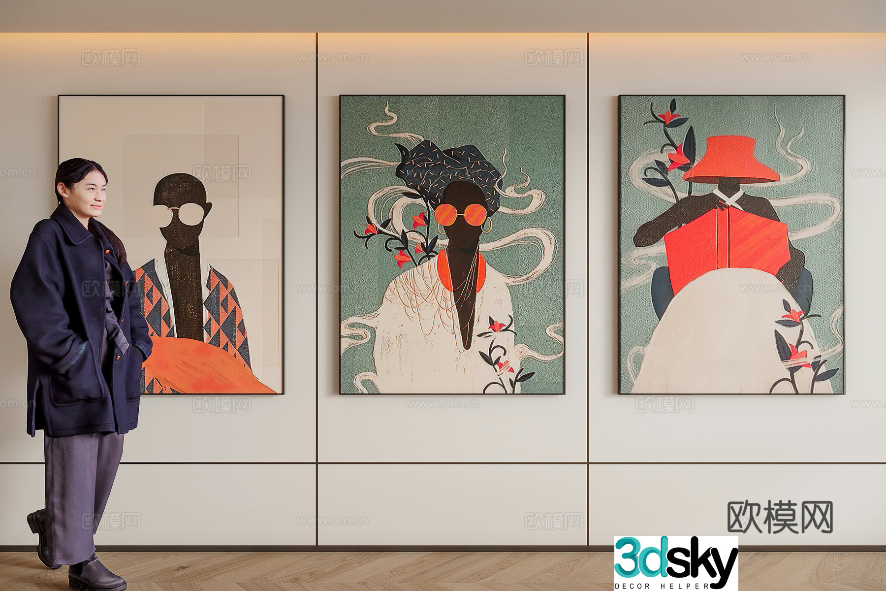 Modern simple combination hanging painting 3D model