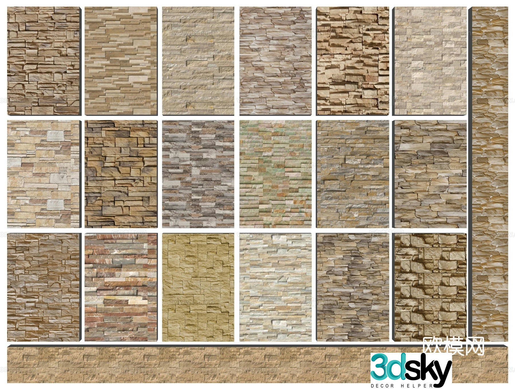 Modern cultural stone wall Stone brick wall Old wall brick Cultural brick Stone wall stone trunk Antique brick 3D model