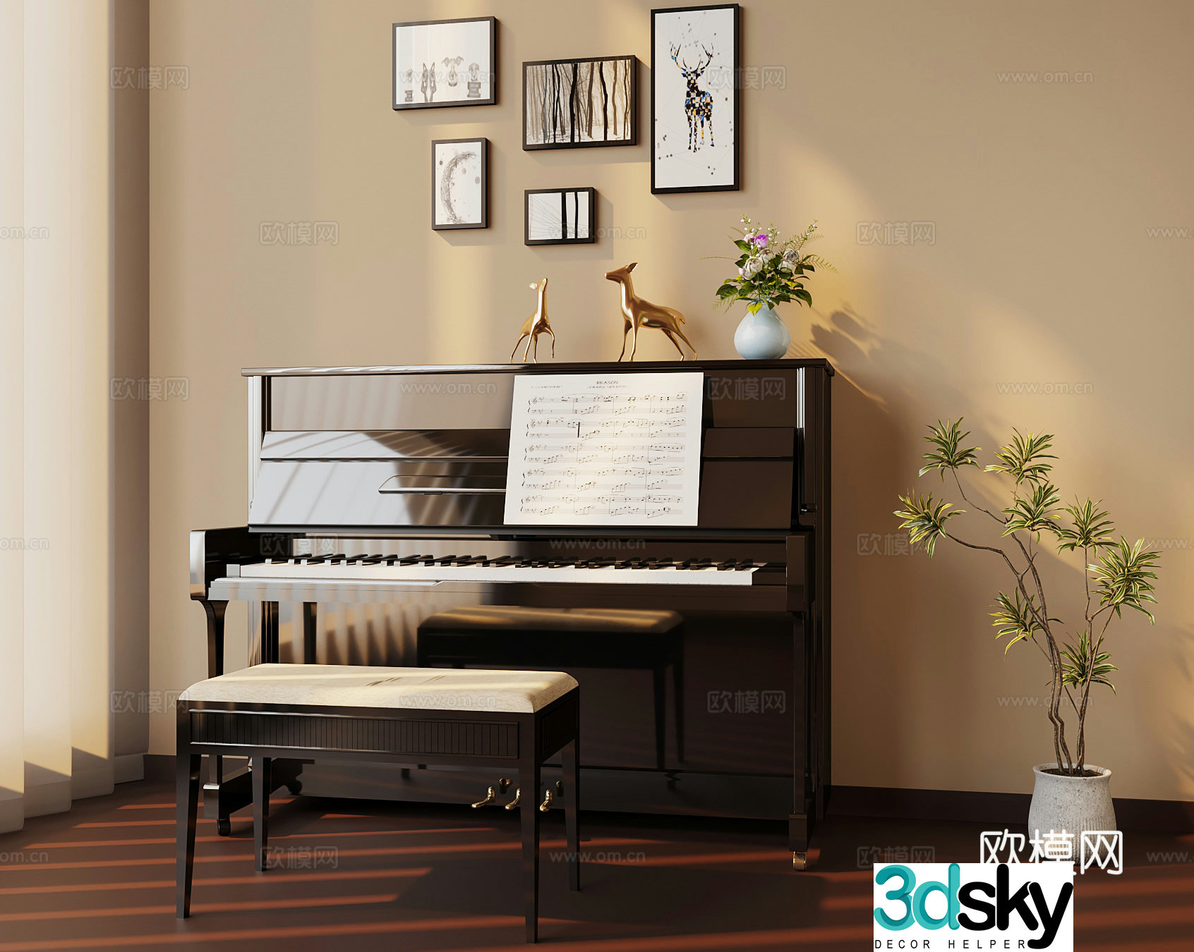 Modern piano decorative painting 3d model