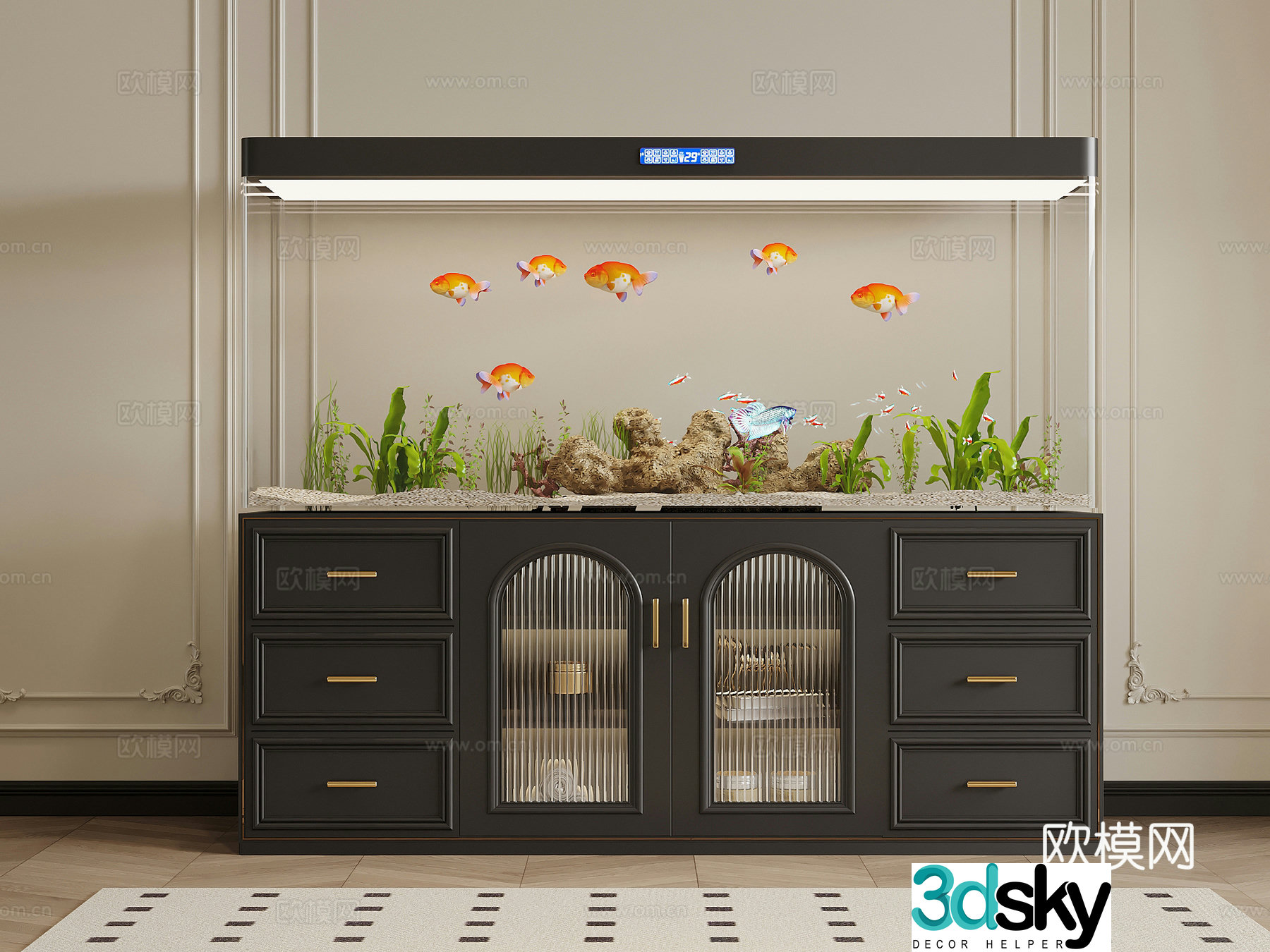 French retro style fish tank 3d model