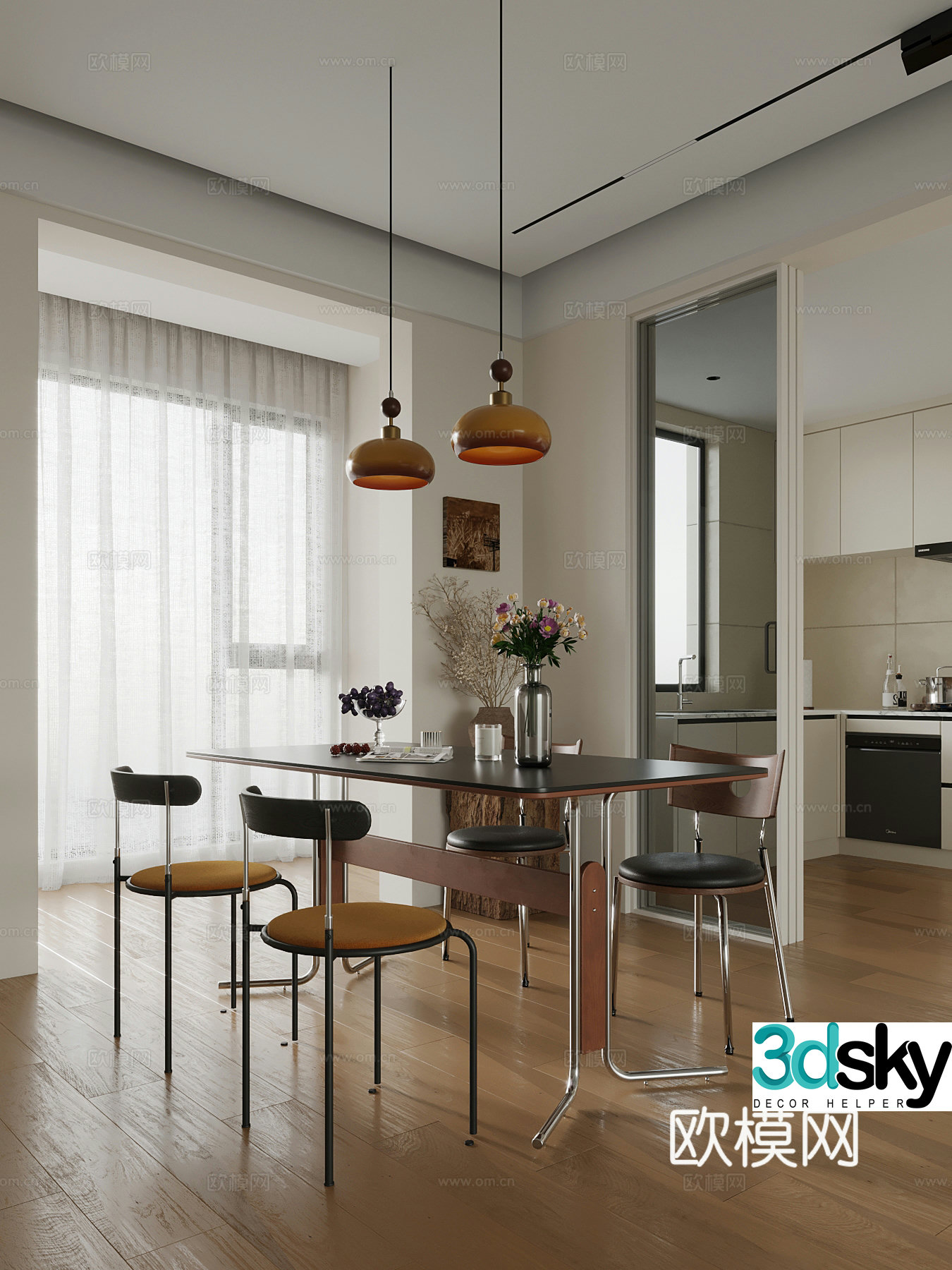 Medium style dining table and chairs Restaurant 3D model