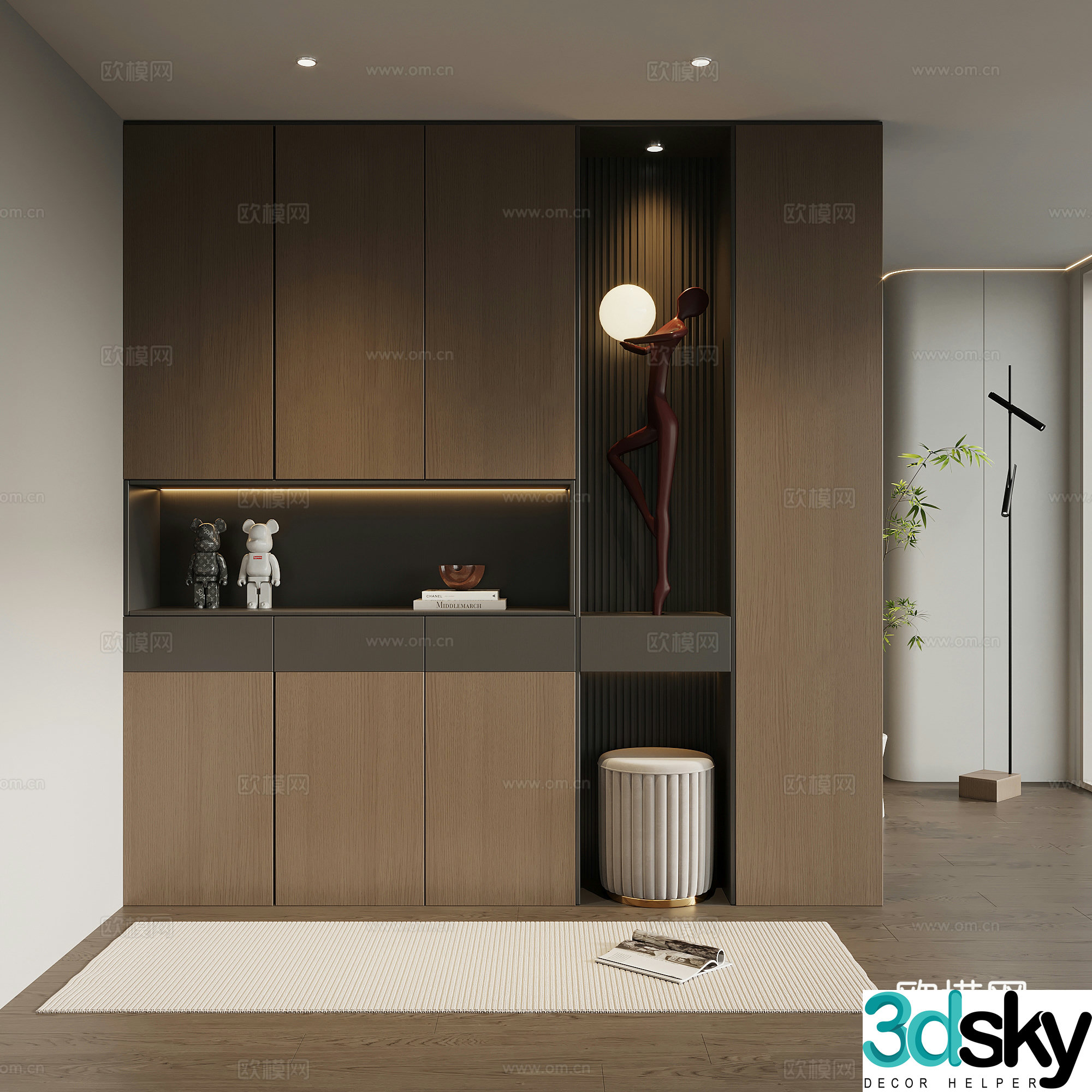Italian minimalist porch cabinet door-entry shoe cabinet porch background 3D model