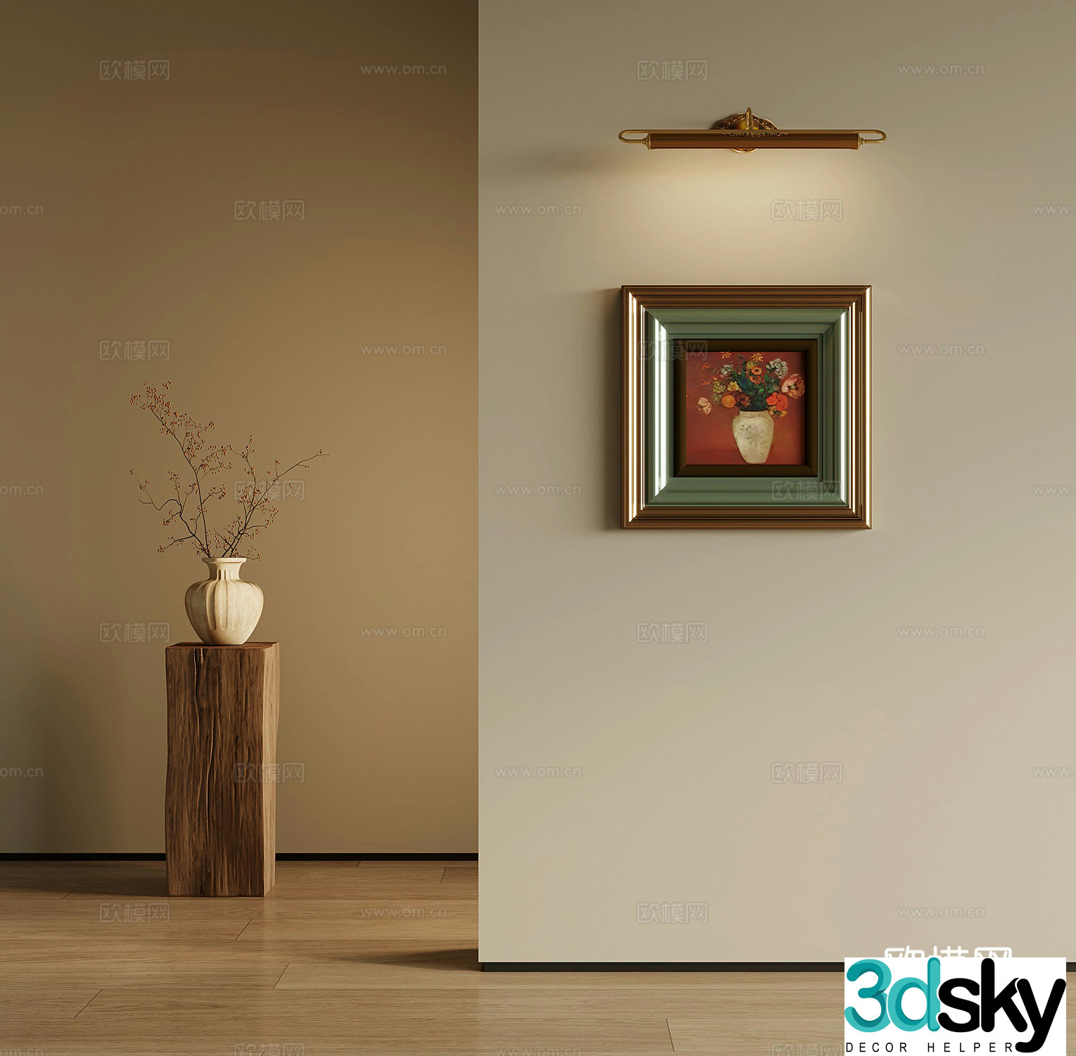 Middle style hanging paintings decorative paintings green plants potted plants 3D model
