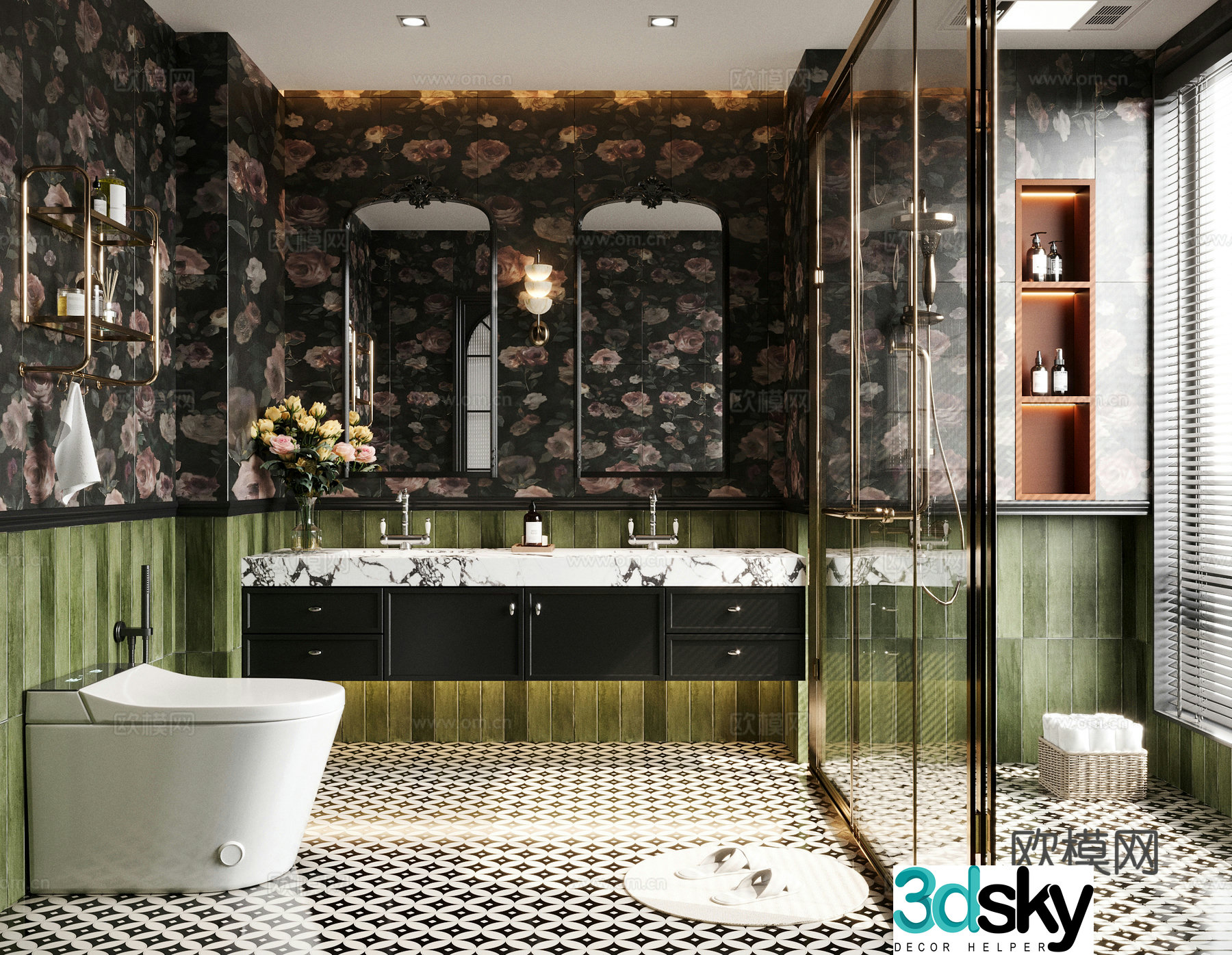 French retro style bathroom bathroom cabinet bathtub toilet 3d model