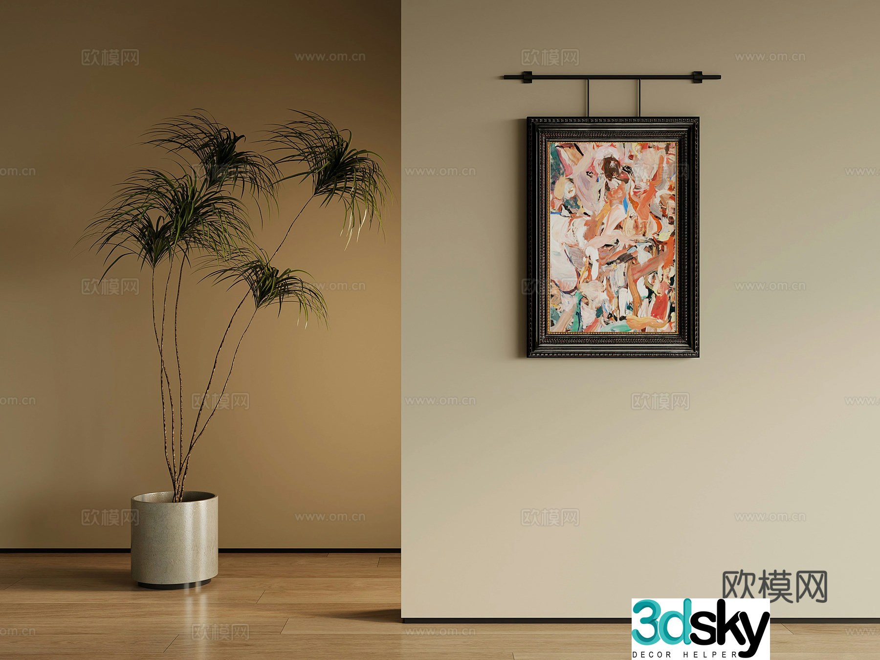 Middle style hanging paintings decorative paintings green plants potted plants 3D model