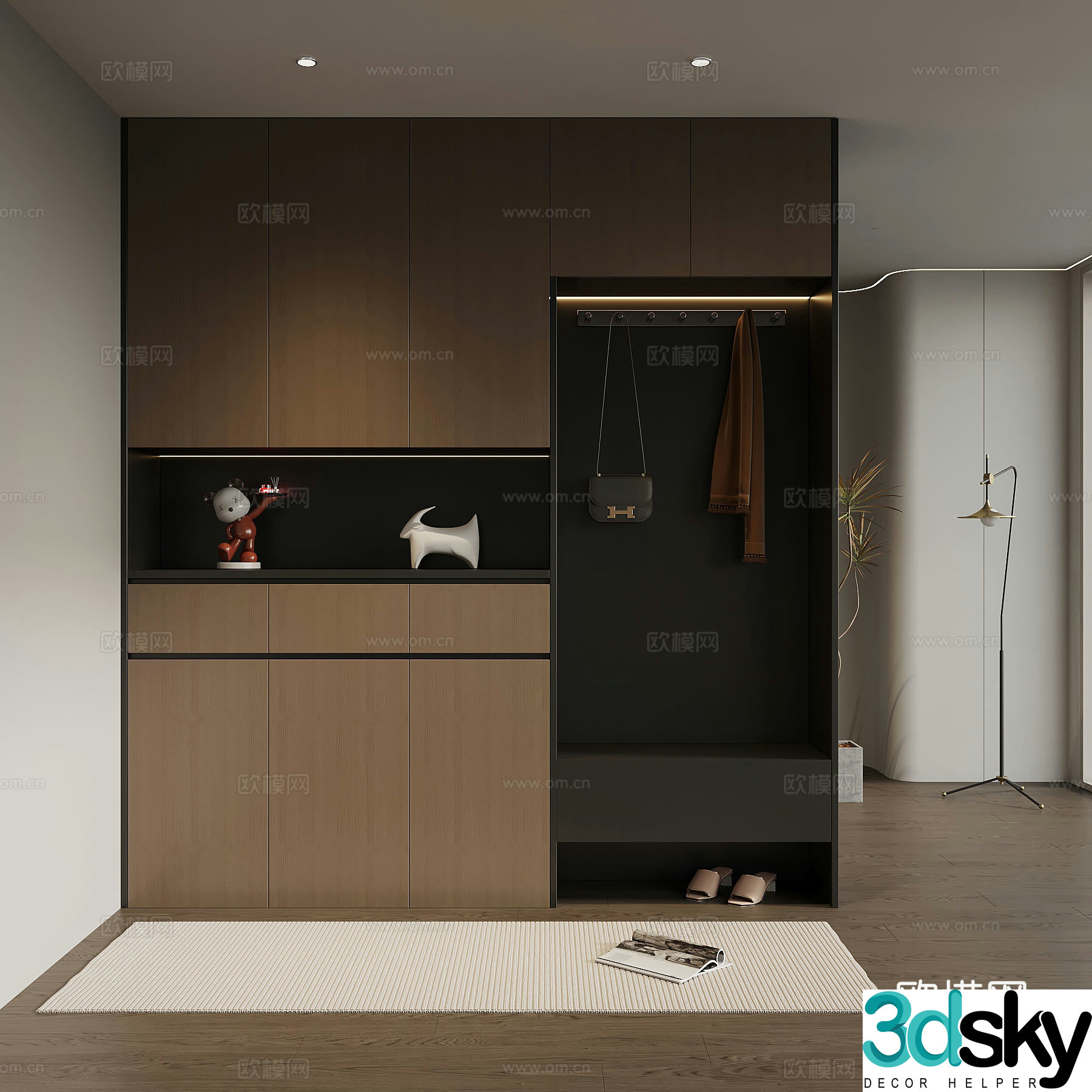 Italian minimalist porch cabinet door-entry shoe cabinet porch background 3D model