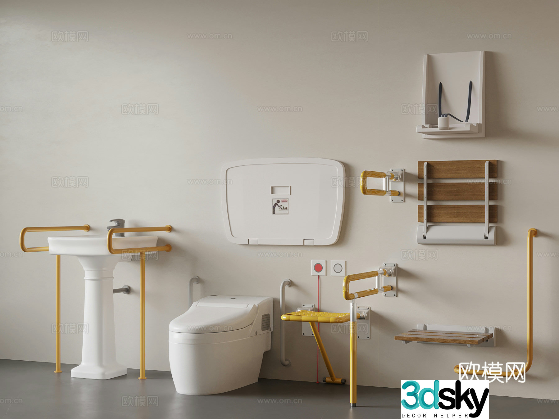 Third bathroom disabled bathroom supplies barrier-free toilet wheelchair bathroom stool 3D model