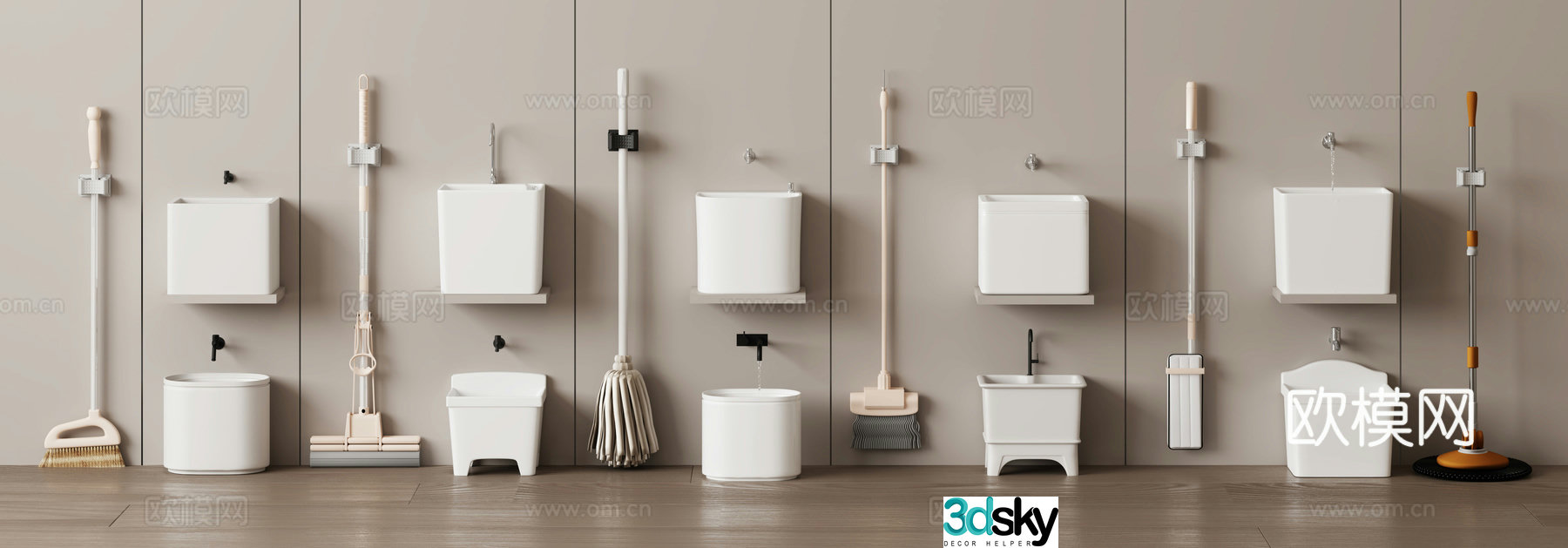 Modern mop pool towel rack 3d model