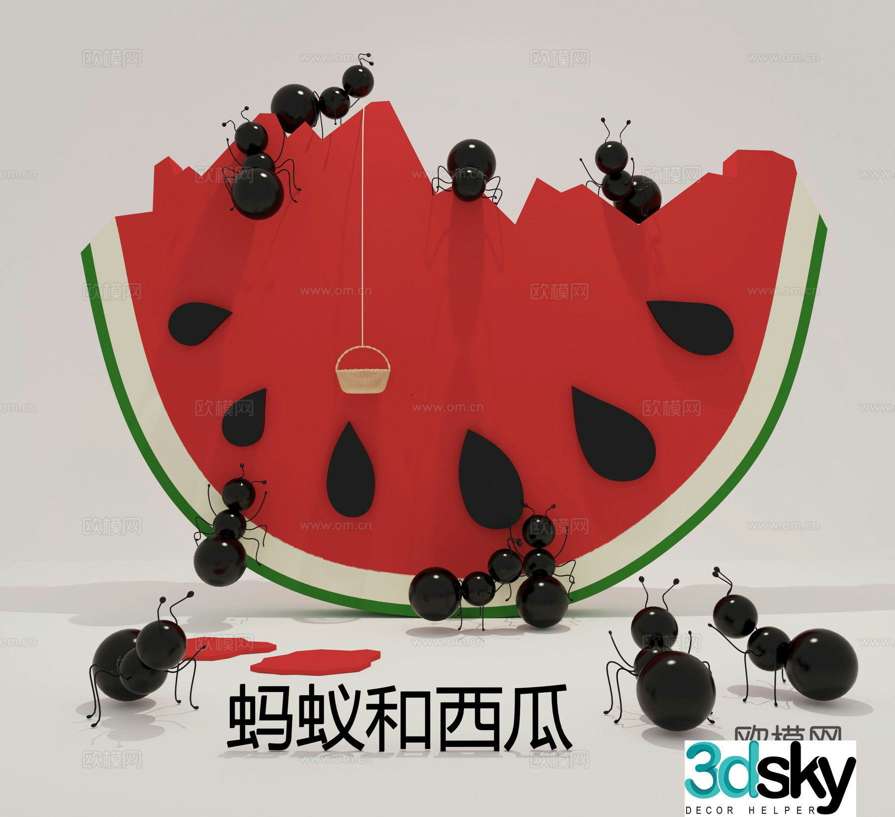 Ant and watermelon picture book scene Kindergarten environment creation Kindergarten decoration Picture book story Ant moving 3D model