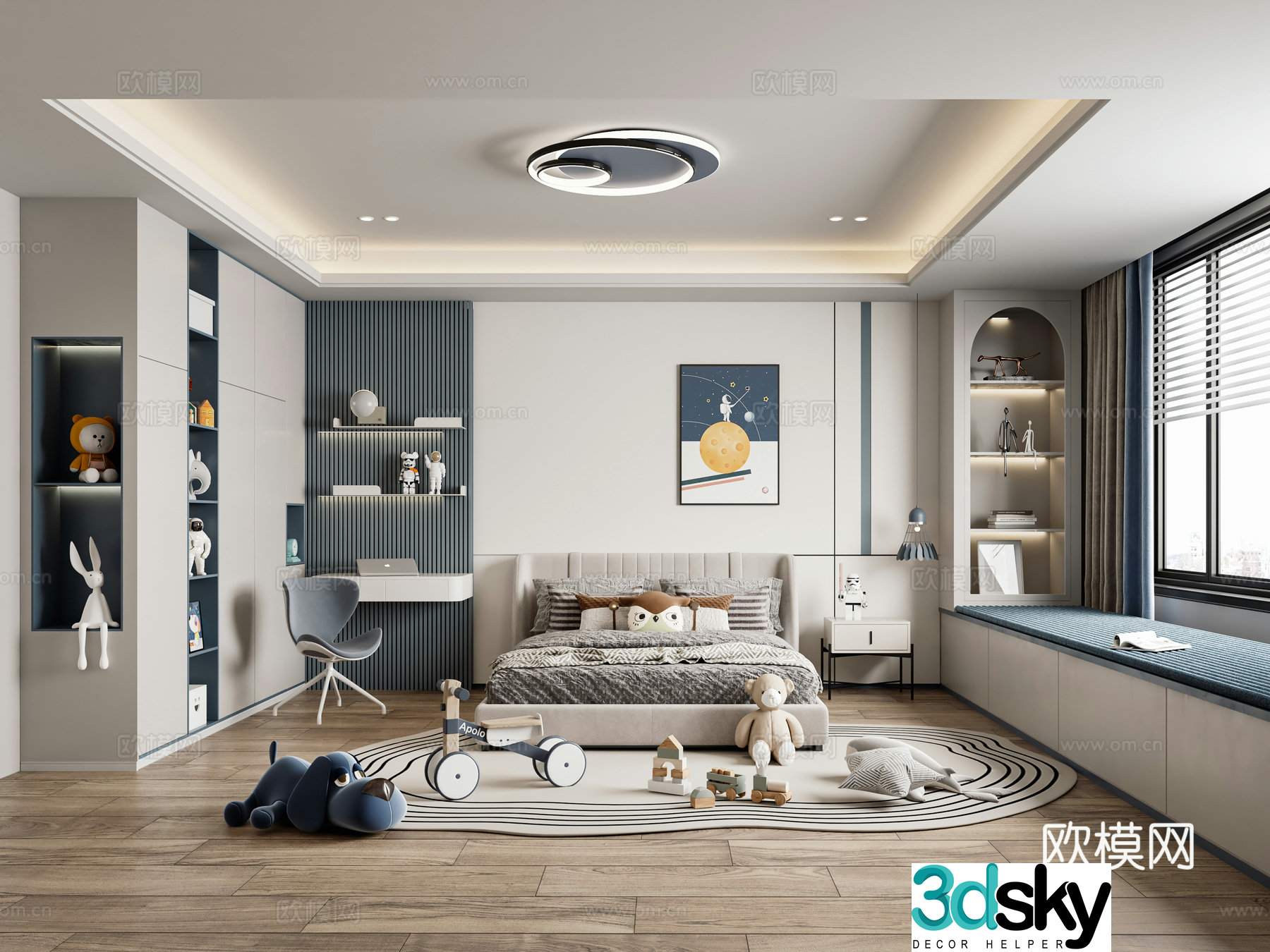 Modern minimalist boy room Minimalist children room 3d model