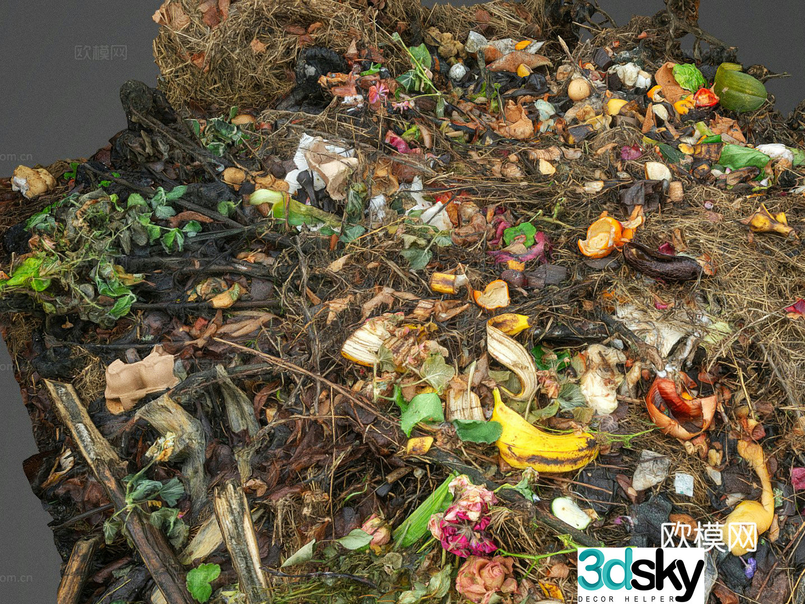 Garbage heap farm waste banana peel fruit peel branch 3d model