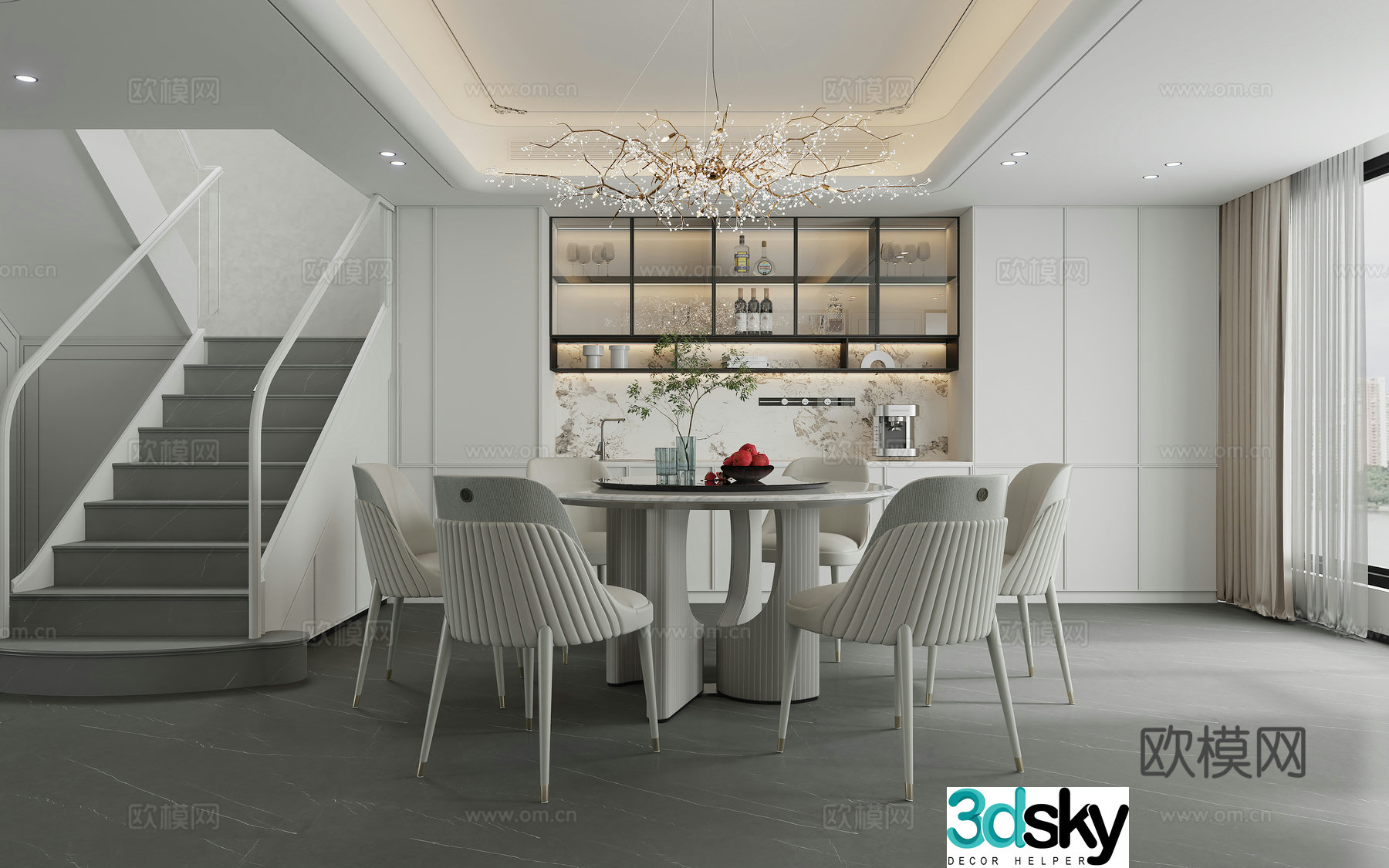 Modern light luxury restaurant 3D model
