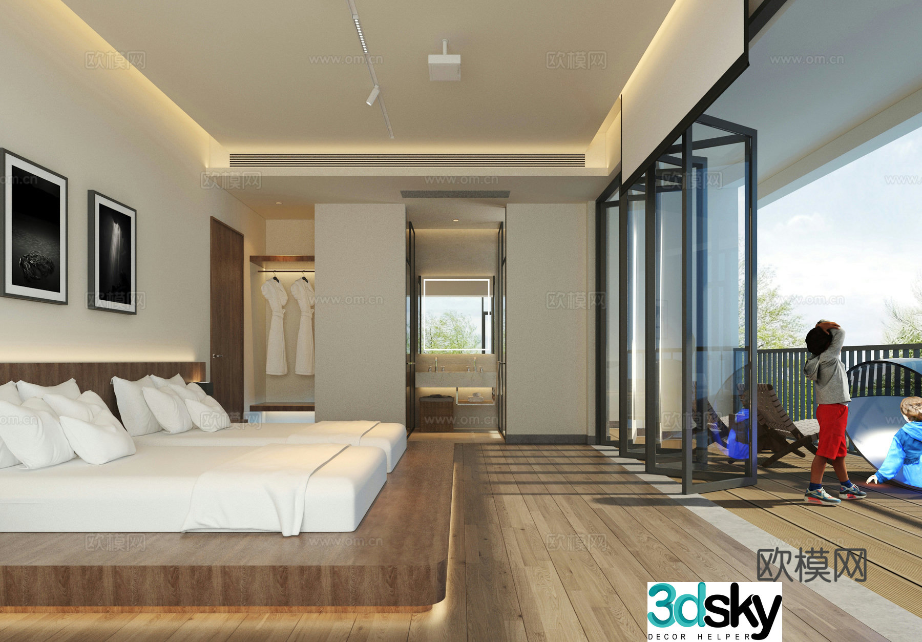 Modern B&B Hotel Room 3D Model