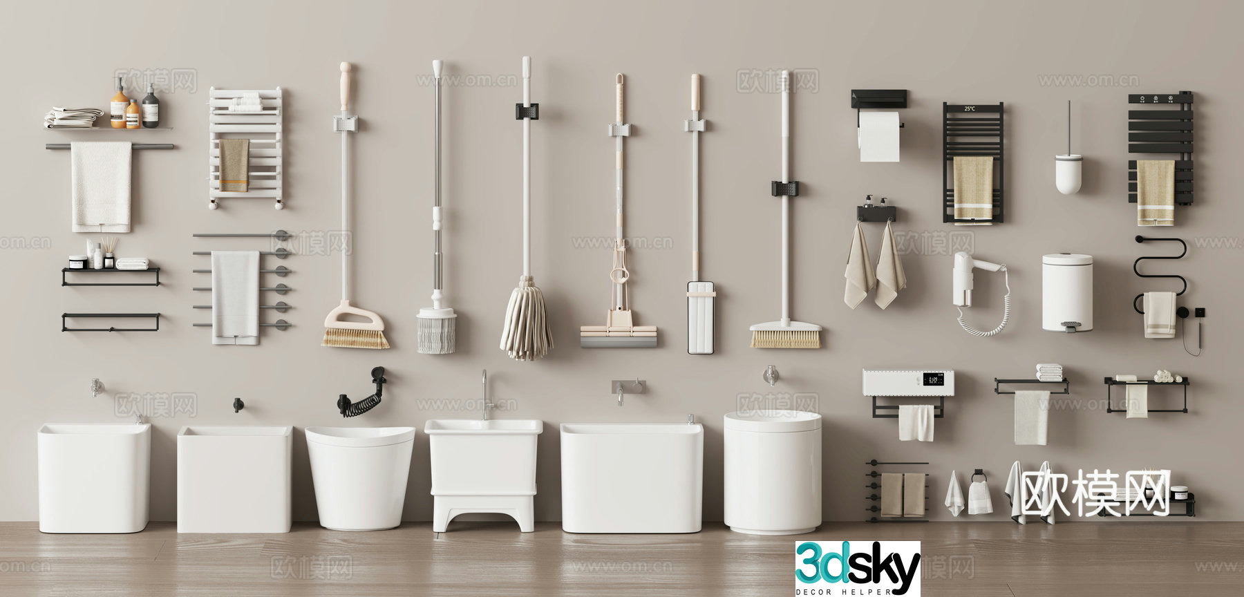 Modern mop pool towel rack 3d model