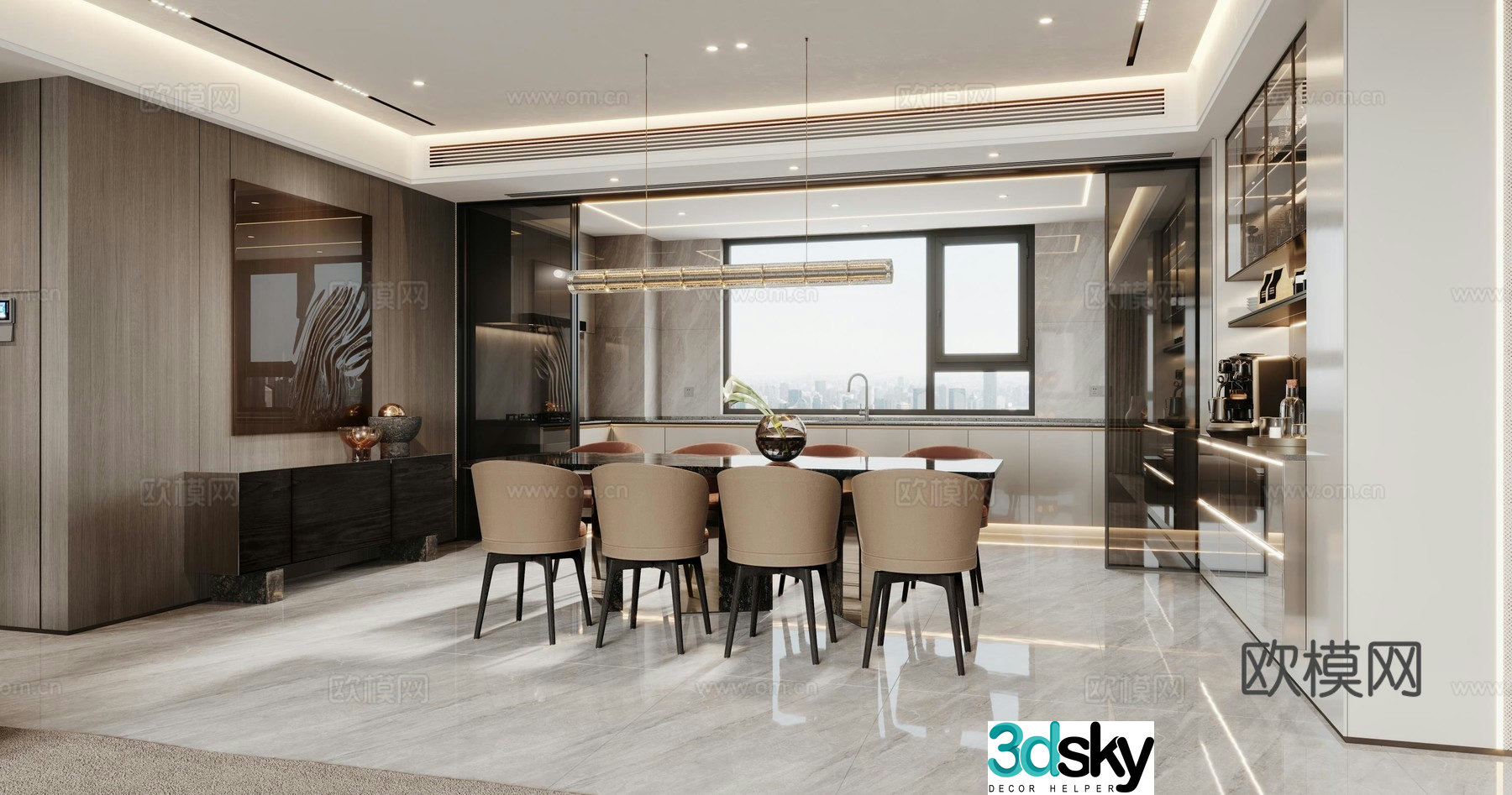Modern minimalist restaurant 3d model