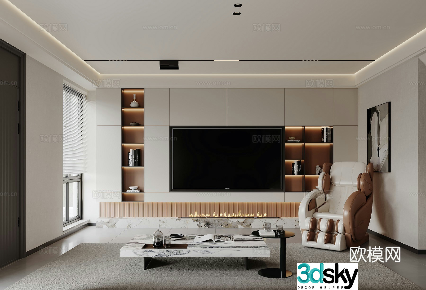 Modern living and dining room 3d model