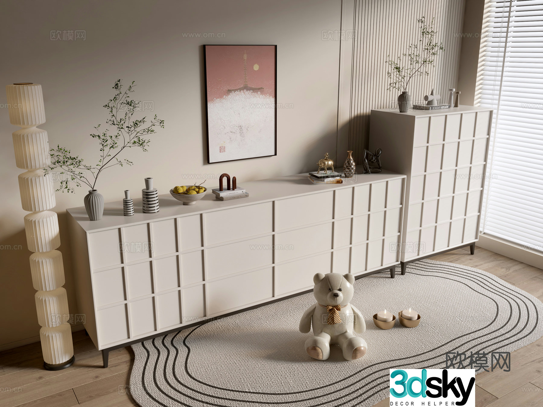 Modern cream style bookcase whole cabinet sideboard balcony cabinet storage cabinet entrance entrance entrance cabinet 3D model