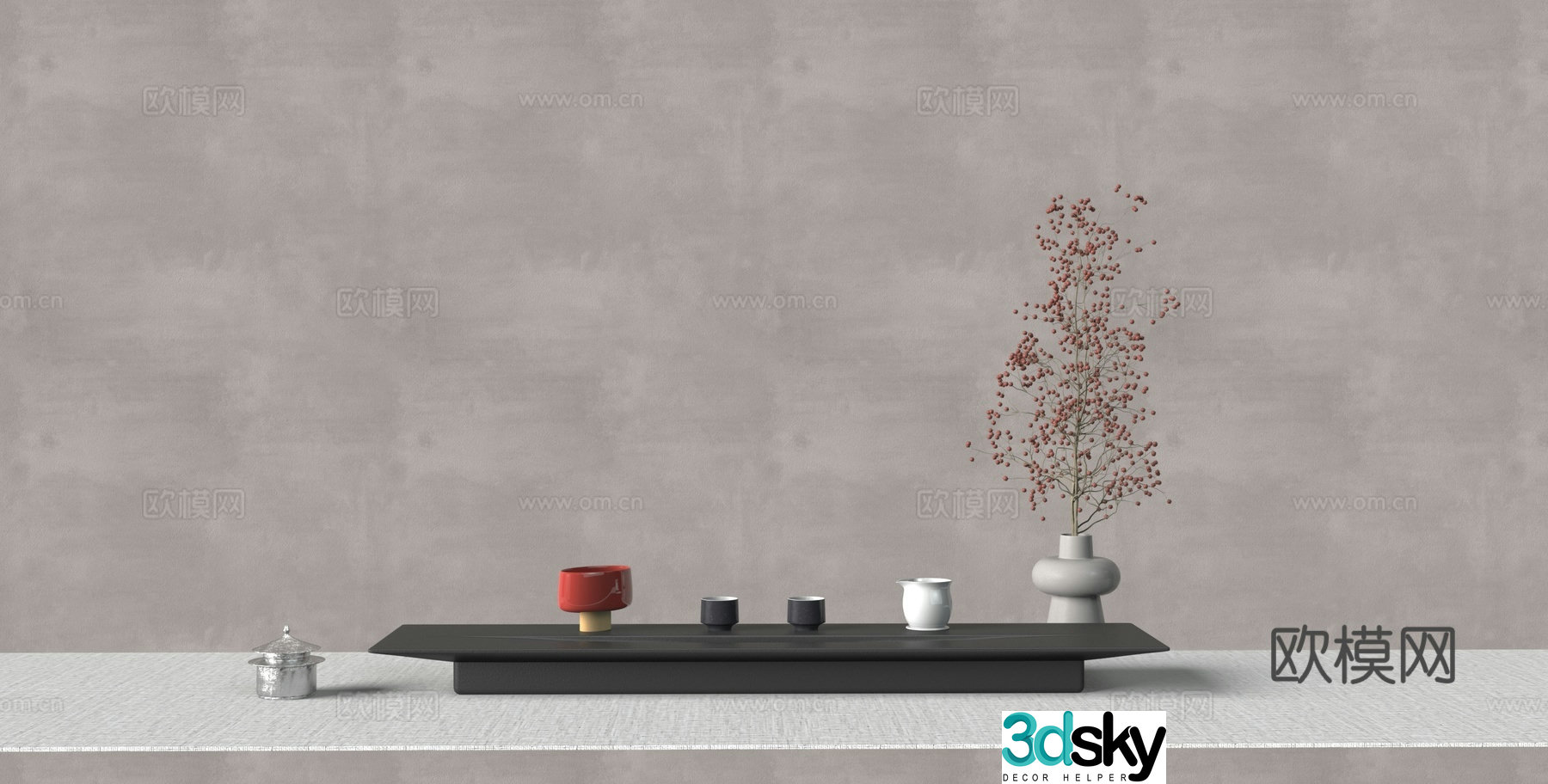 Modern oriental tea set 3d model