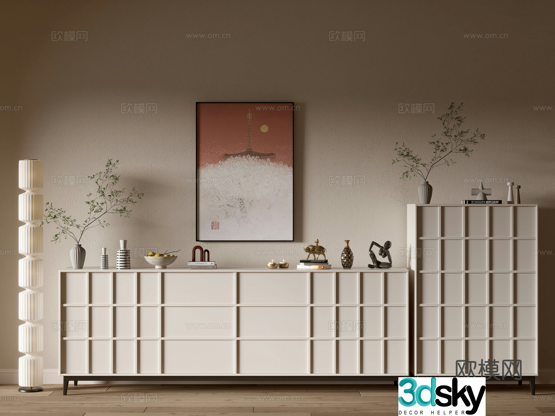 Modern cream style bookcase whole cabinet sideboard balcony cabinet storage cabinet entrance entrance entrance cabinet 3D model