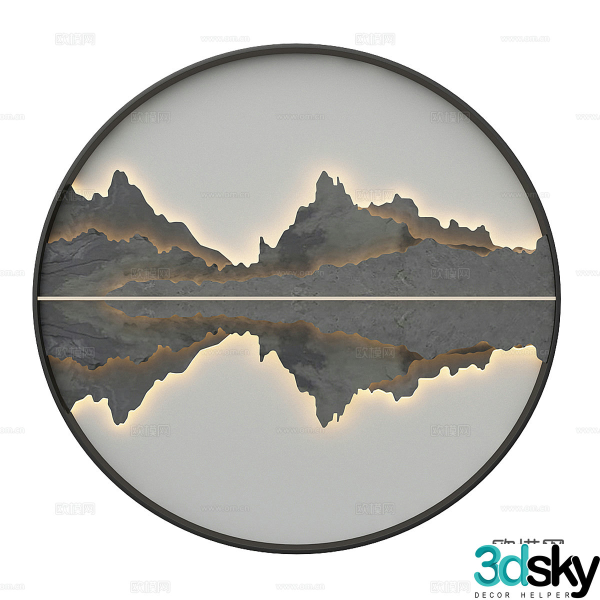 New Chinese style distant mountain round decorative lamp 3D model
