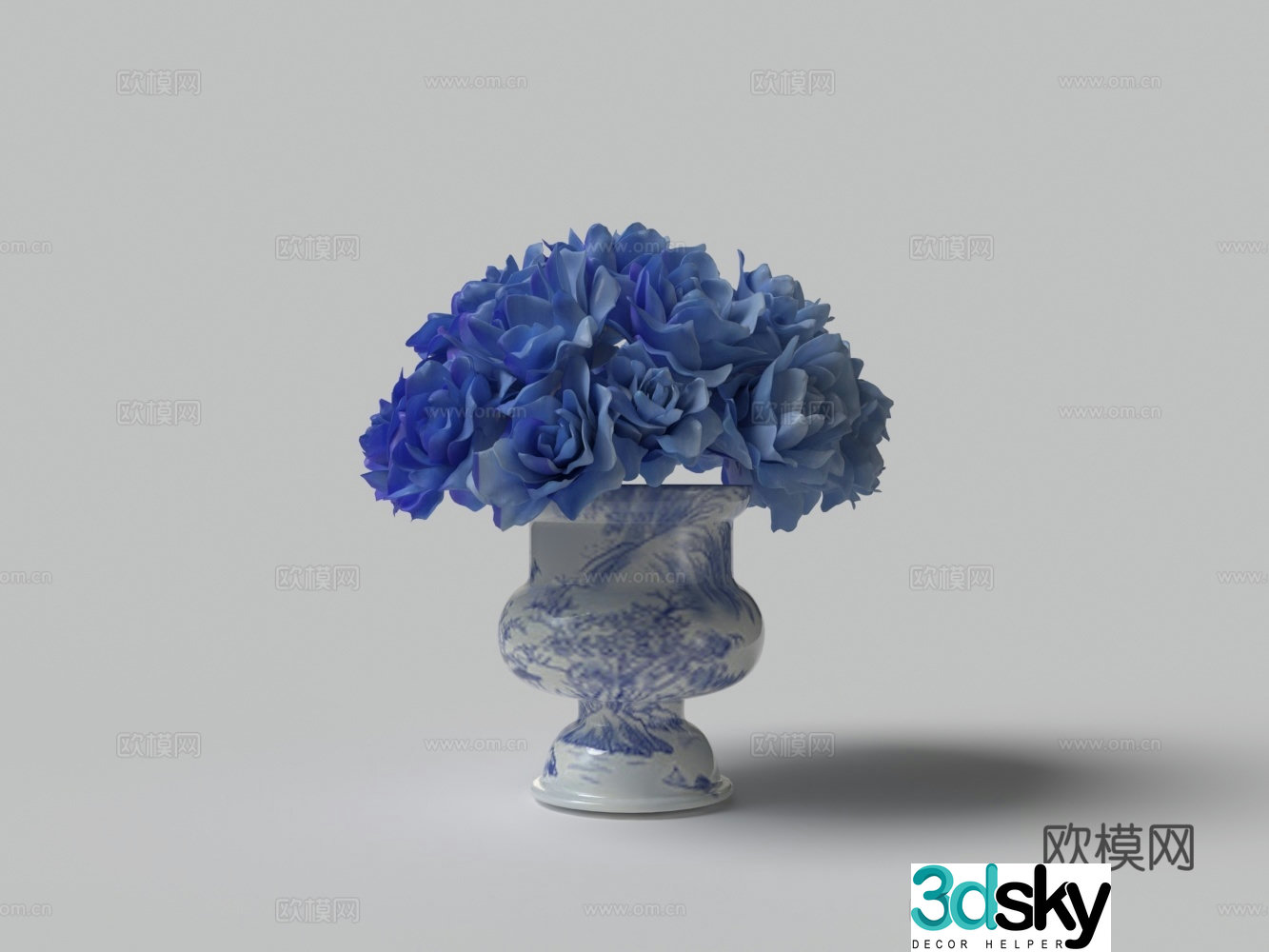 Chinese blue rose pot 3d model