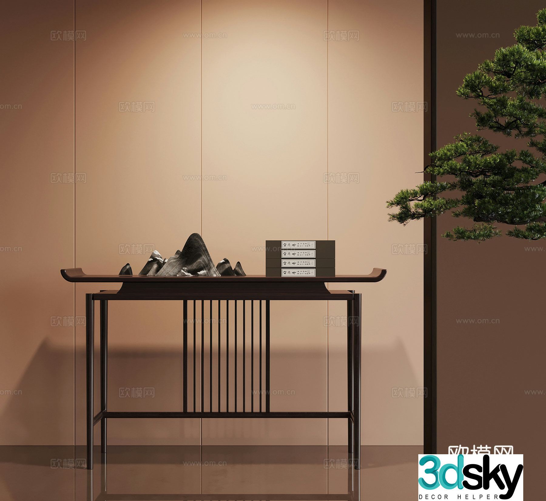 New Chinese style entrance cabinet end view cabinet 3D model