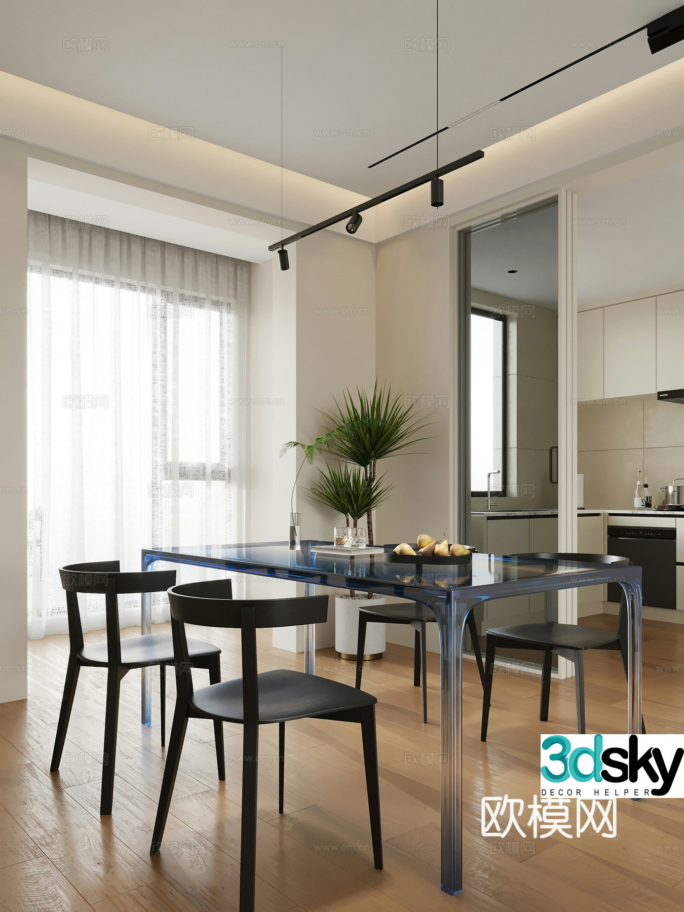 Modern dining table and chairs Restaurant 3D model
