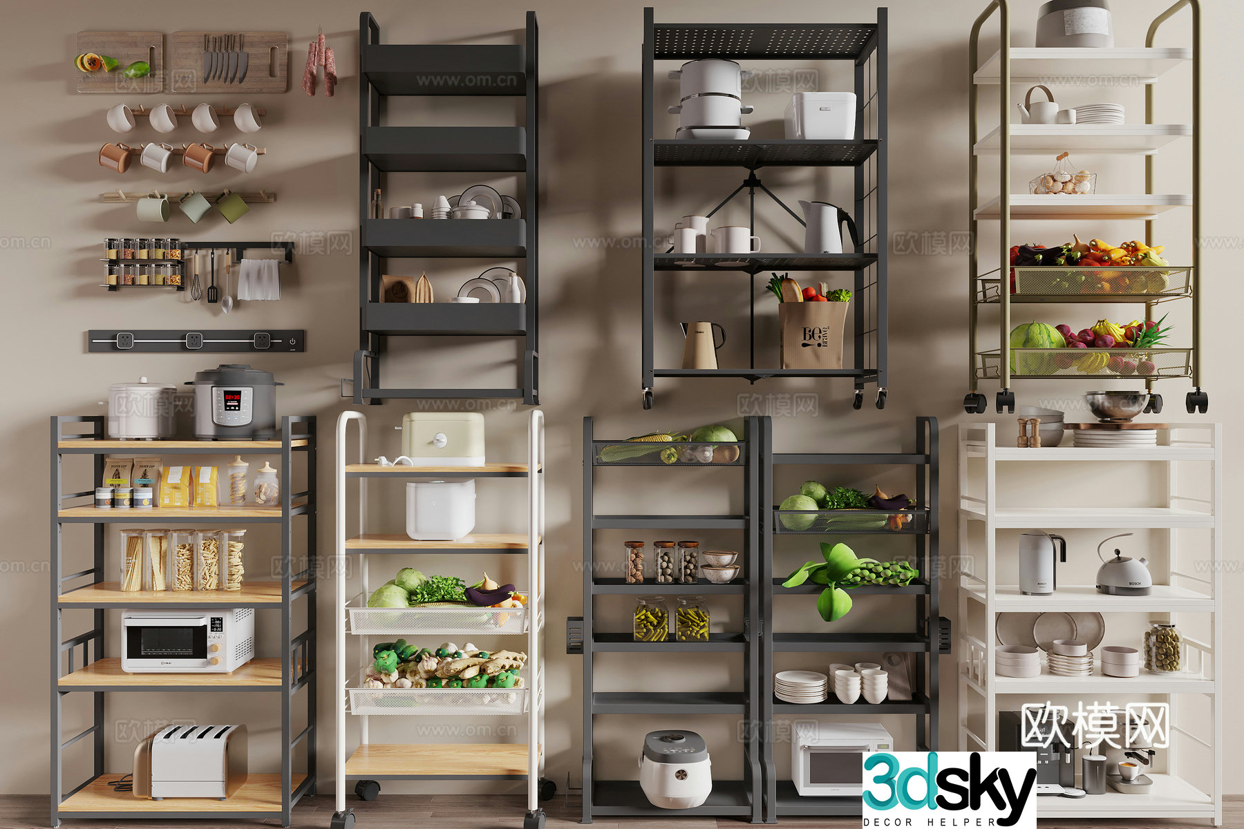 Modern kitchen shelf 3d model