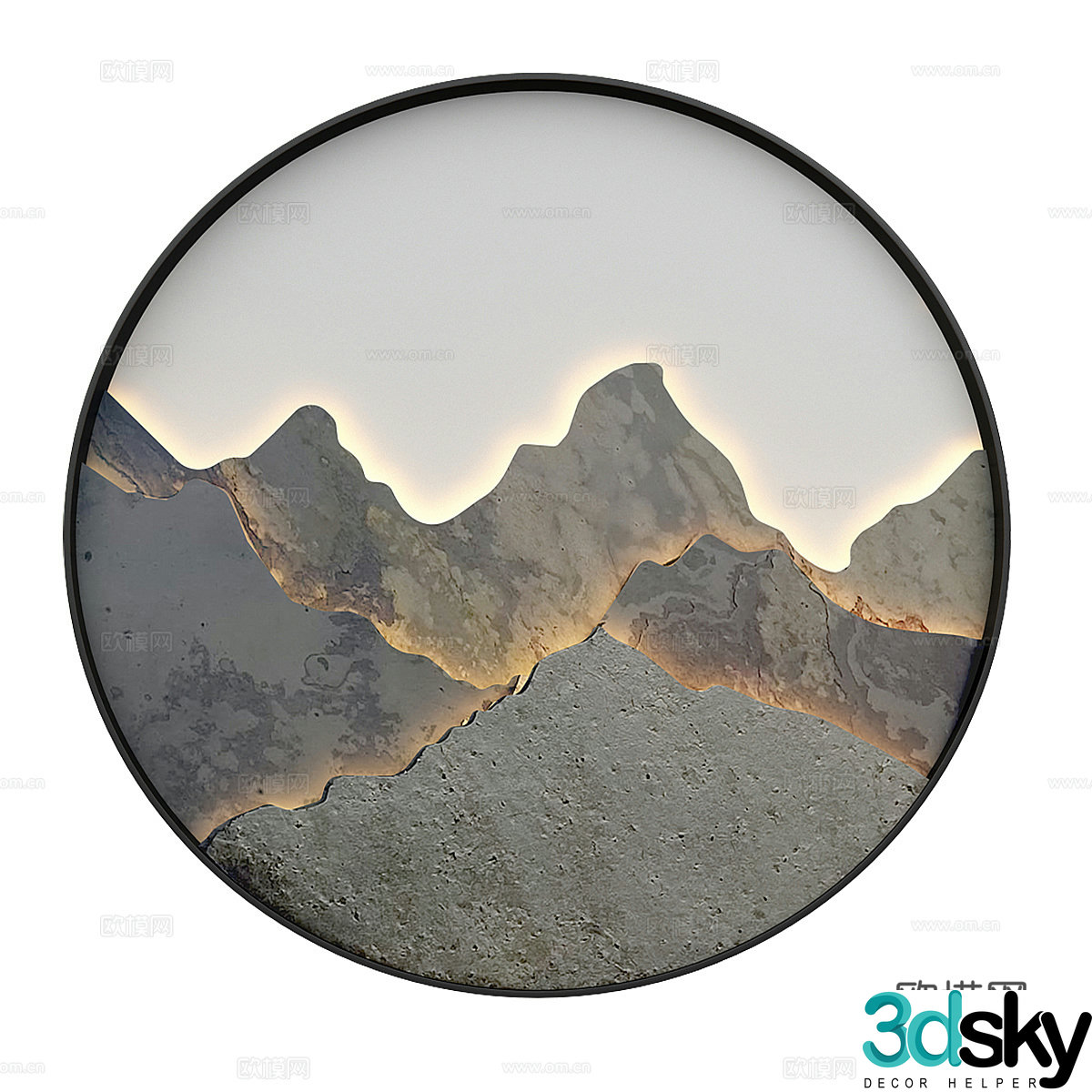 New Chinese style distant mountain round decorative lamp 3D model